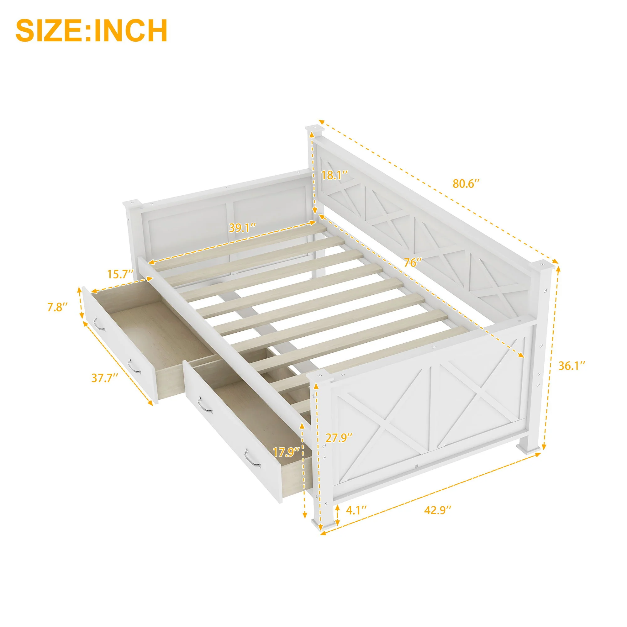 Modern Daybed With 2 Large Drawers, X Shaped Frame - Image 14