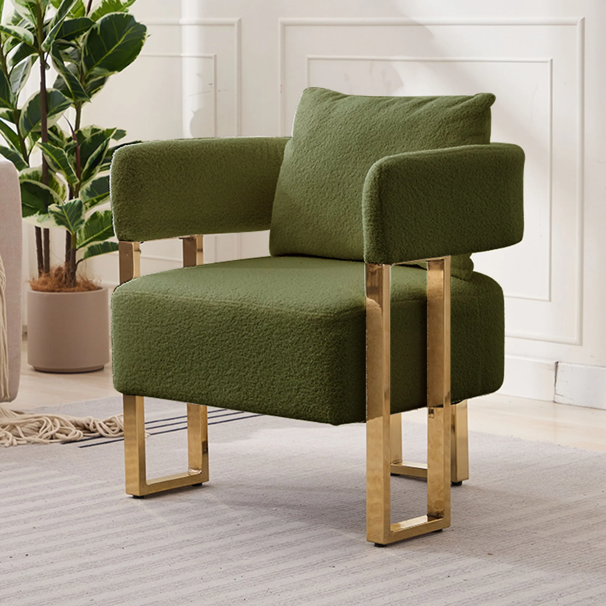 Modern Decorative Chair Teddy Fleece Upholstered And Metal Foot - Image 28