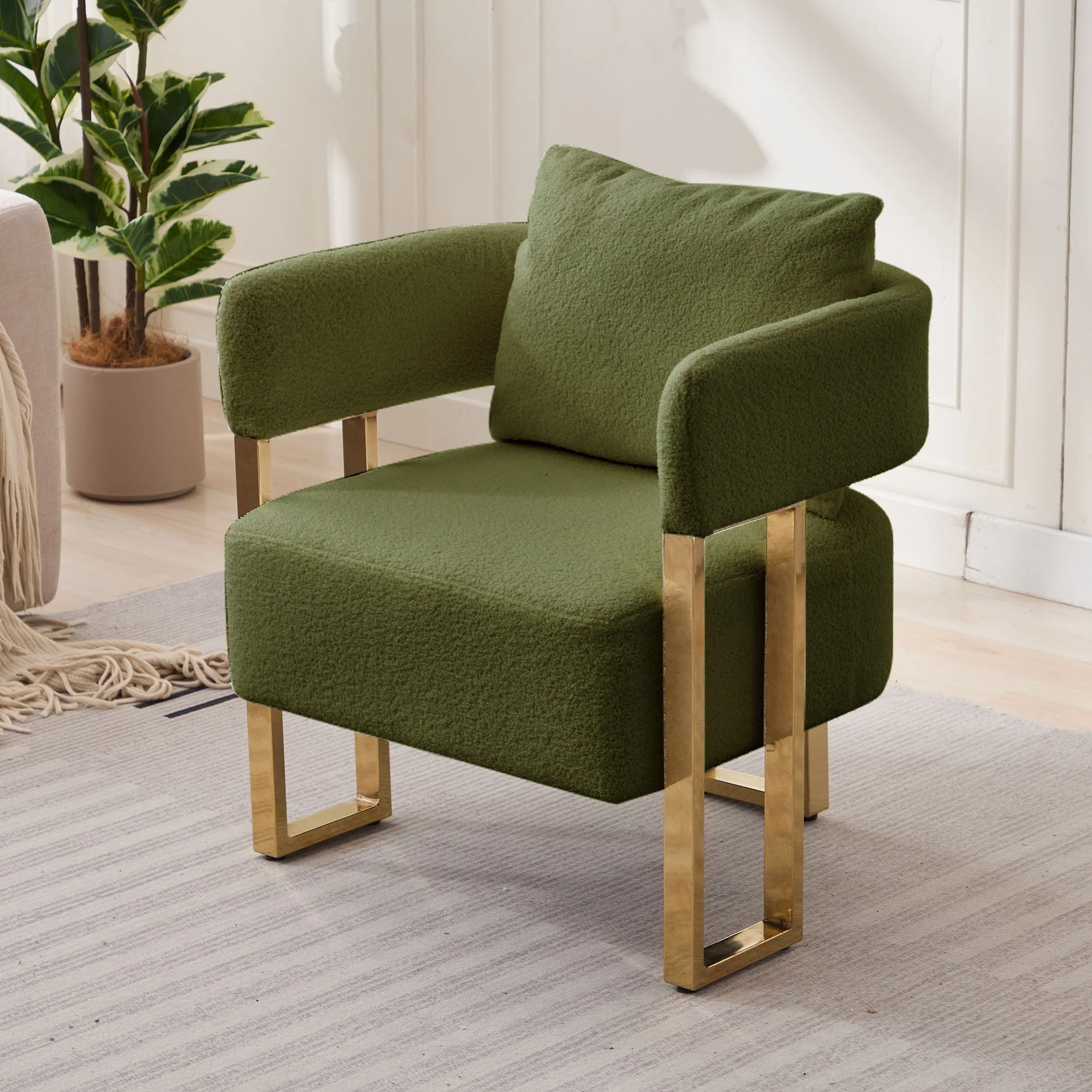 Modern Decorative Chair Teddy Fleece Upholstered And Metal Foot - Image 33
