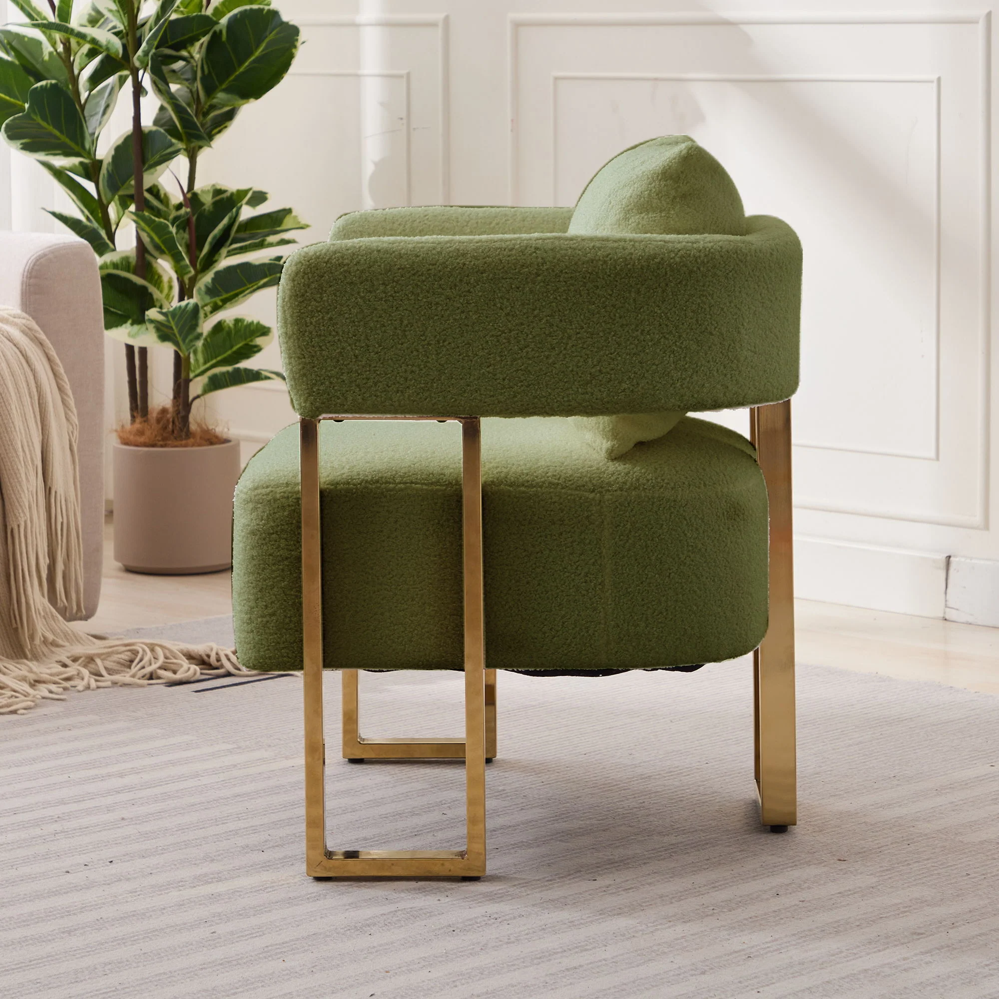 Modern Decorative Chair Teddy Fleece Upholstered And Metal Foot - Image 41