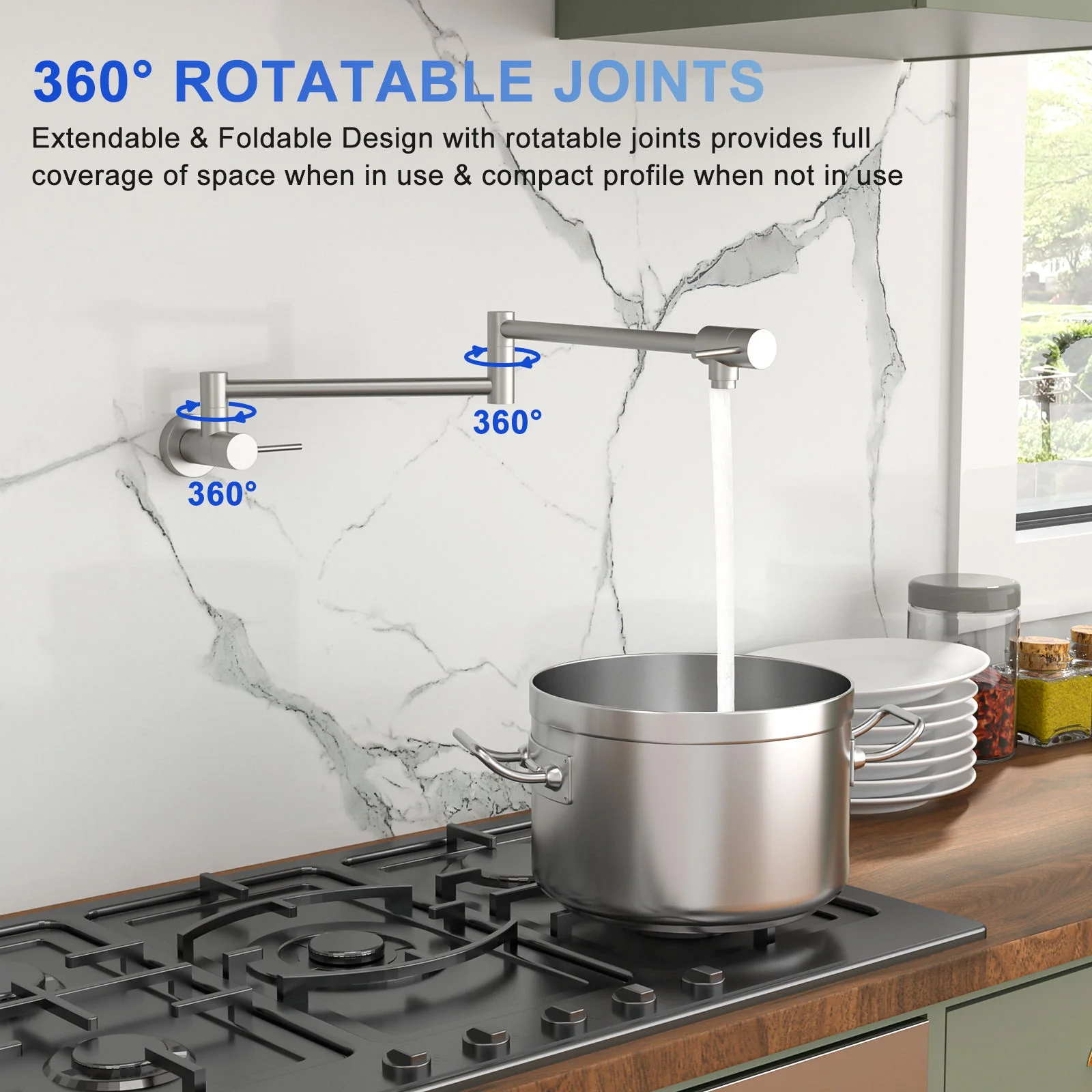 Modern Design Pot Filler Faucet Wall Mount Kitchen Sink, Folding Stretchable - Image 12