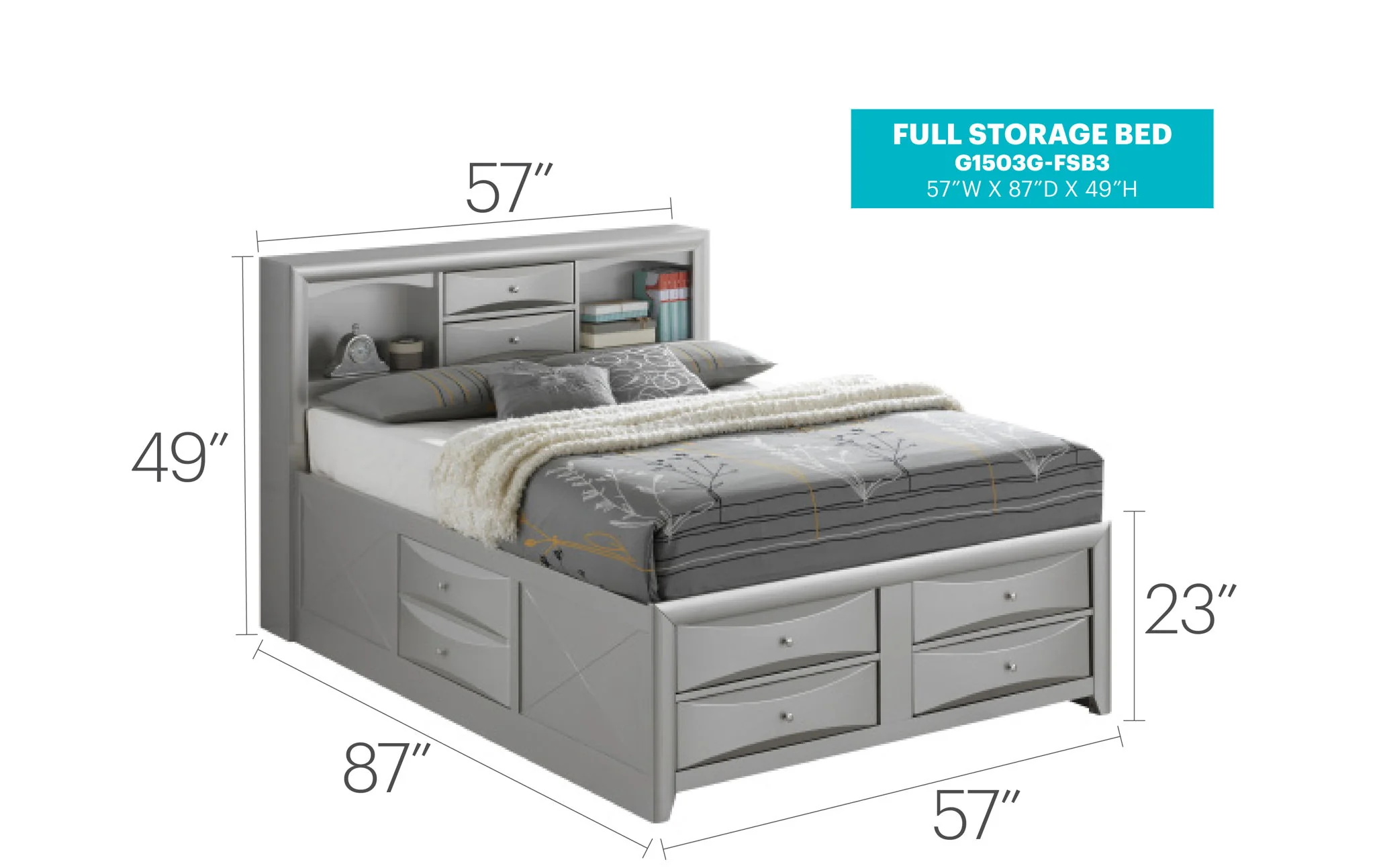 Modern Design Storage Bed With Bookcase Headboard - Image 16