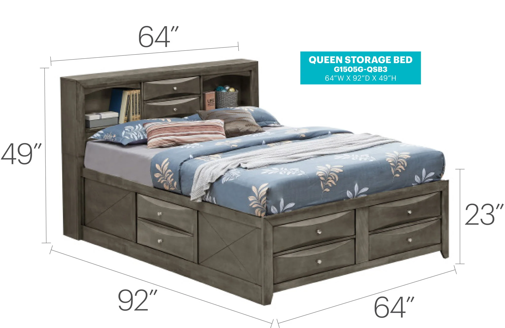 Modern Design Storage Bed With Bookcase Headboard - Image 56