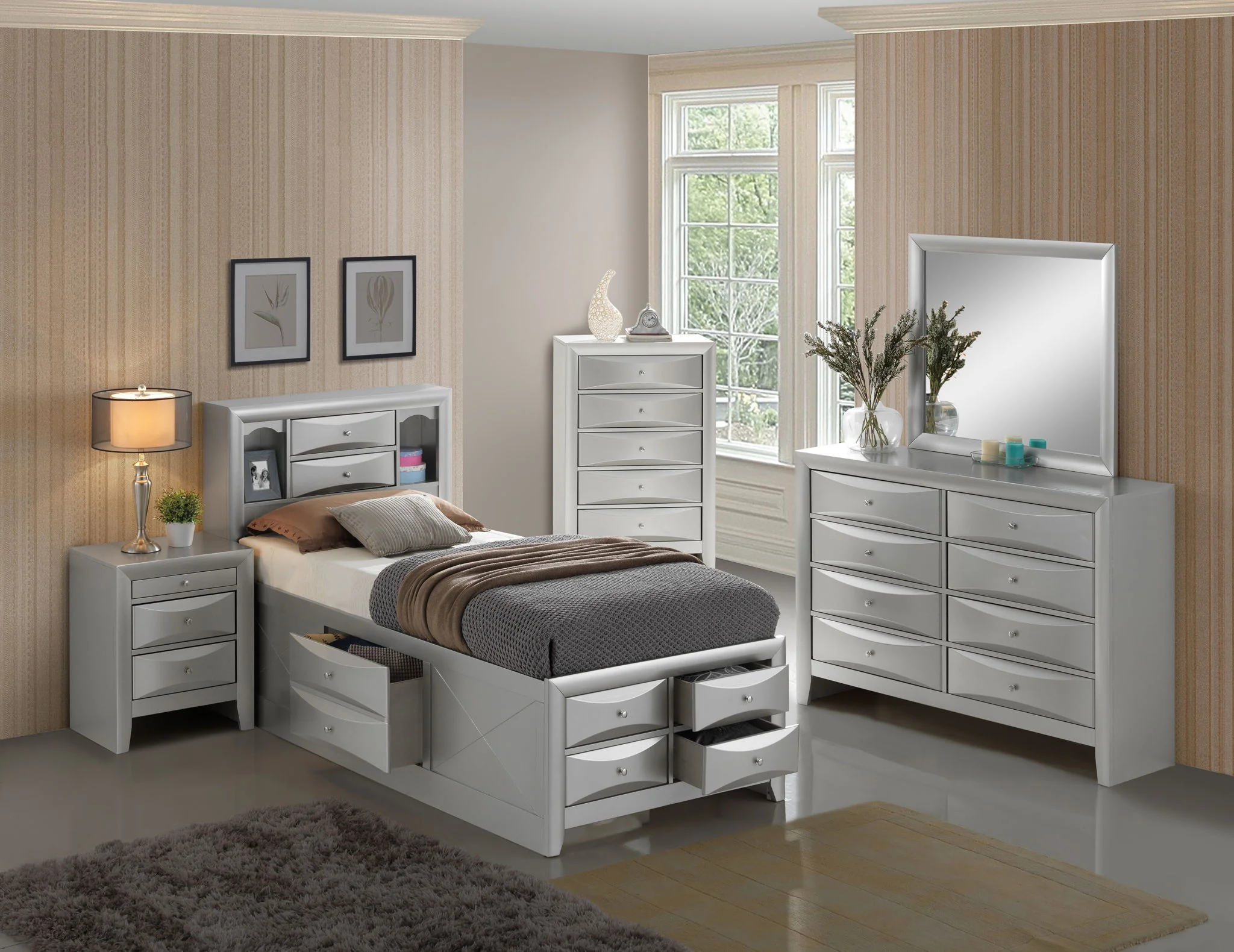 Modern Design Storage Bed With Bookcase Headboard - Image 72