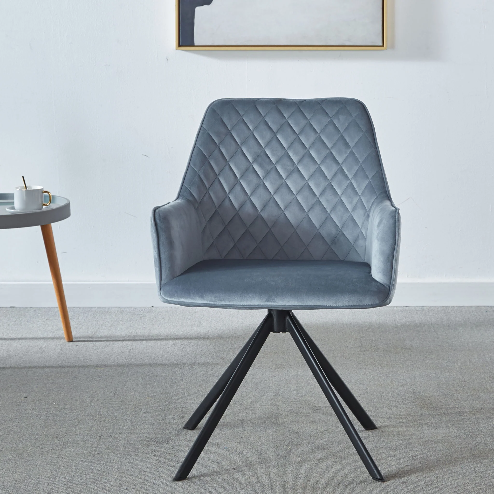Modern Desk Chair No Wheel, Ergonomic Office Chair Home Office Upholstered Chair, Computer Chair For Bedroom, Reception Room, Living Room With Metal Legs - Blue
