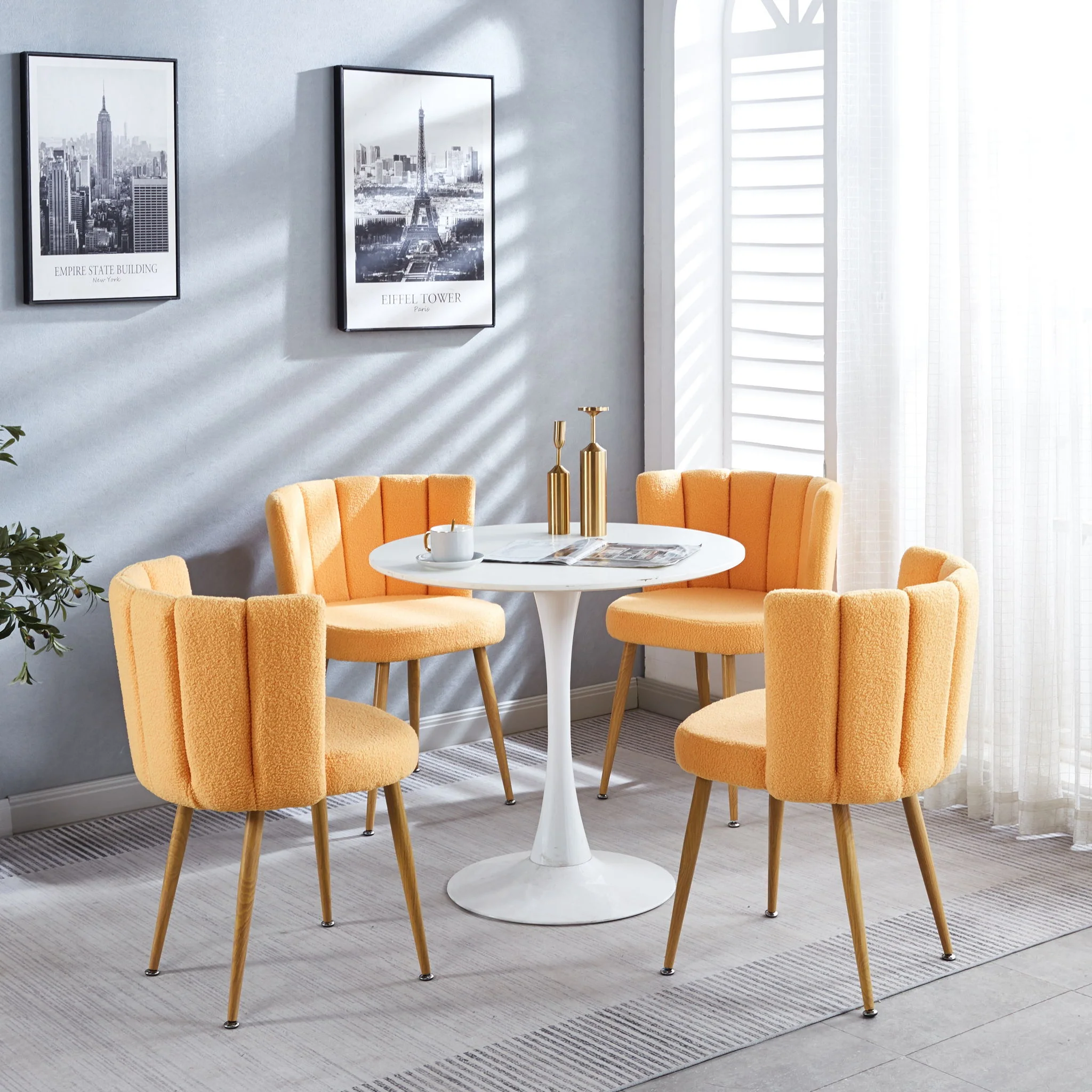 Modern Dining Chair (Set of 2) With Iron Tube Wood Color Legs, Shorthair Cushions And Comfortable Backrest, Suitable For Dining Room, Living Room, Cafe, Simple Structure - Image 26