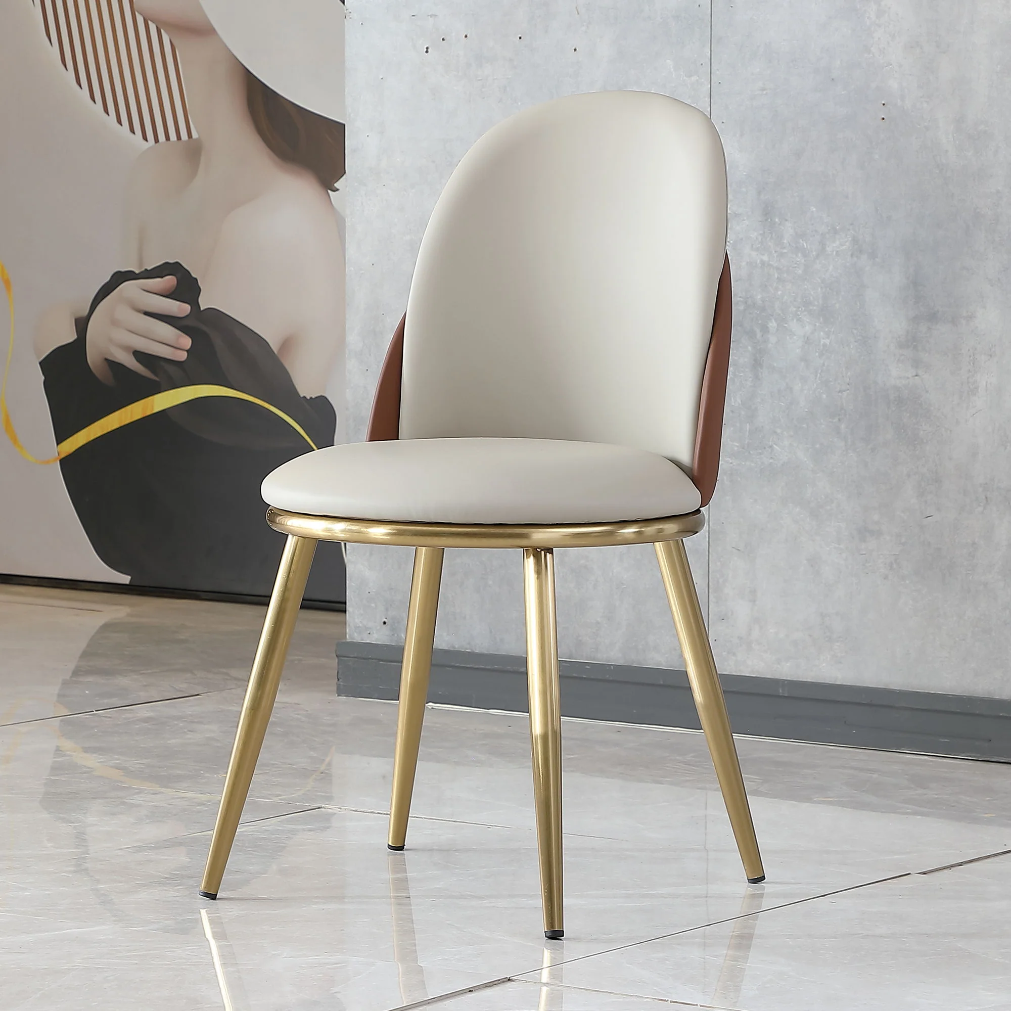 Modern Dining Chairs (Set of 2) With Gold Metal Legs - Beige - Image 2