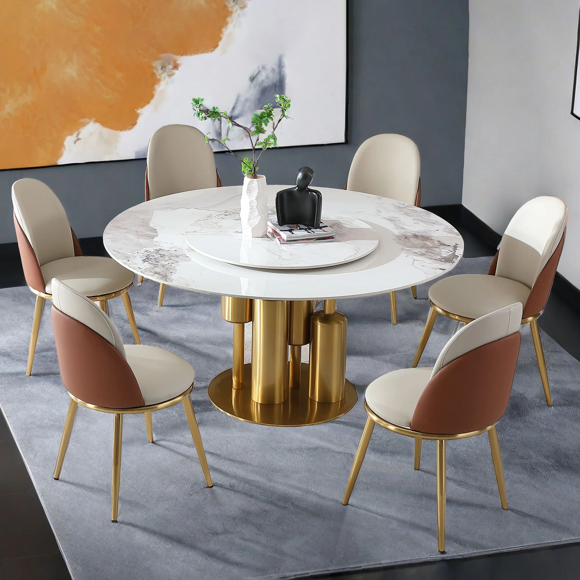 Modern Dining Chairs (Set of 2) With Gold Metal Legs - Beige - Image 6