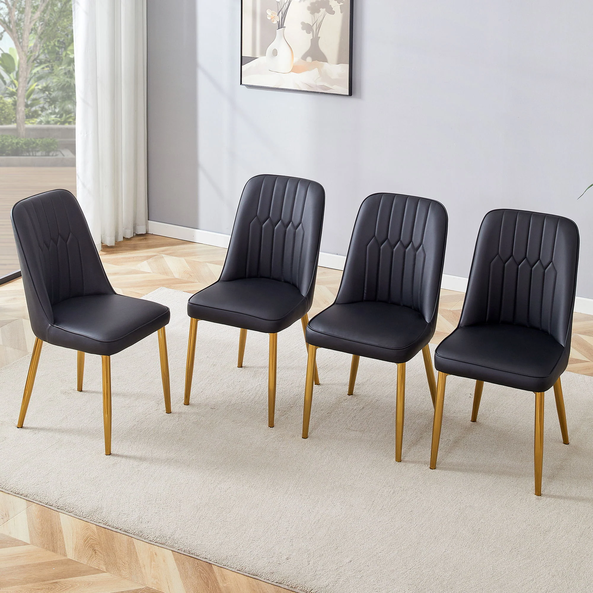 Modern Dining Chairs With Metal Legs And Simple Line Design On Backrest - Image 11