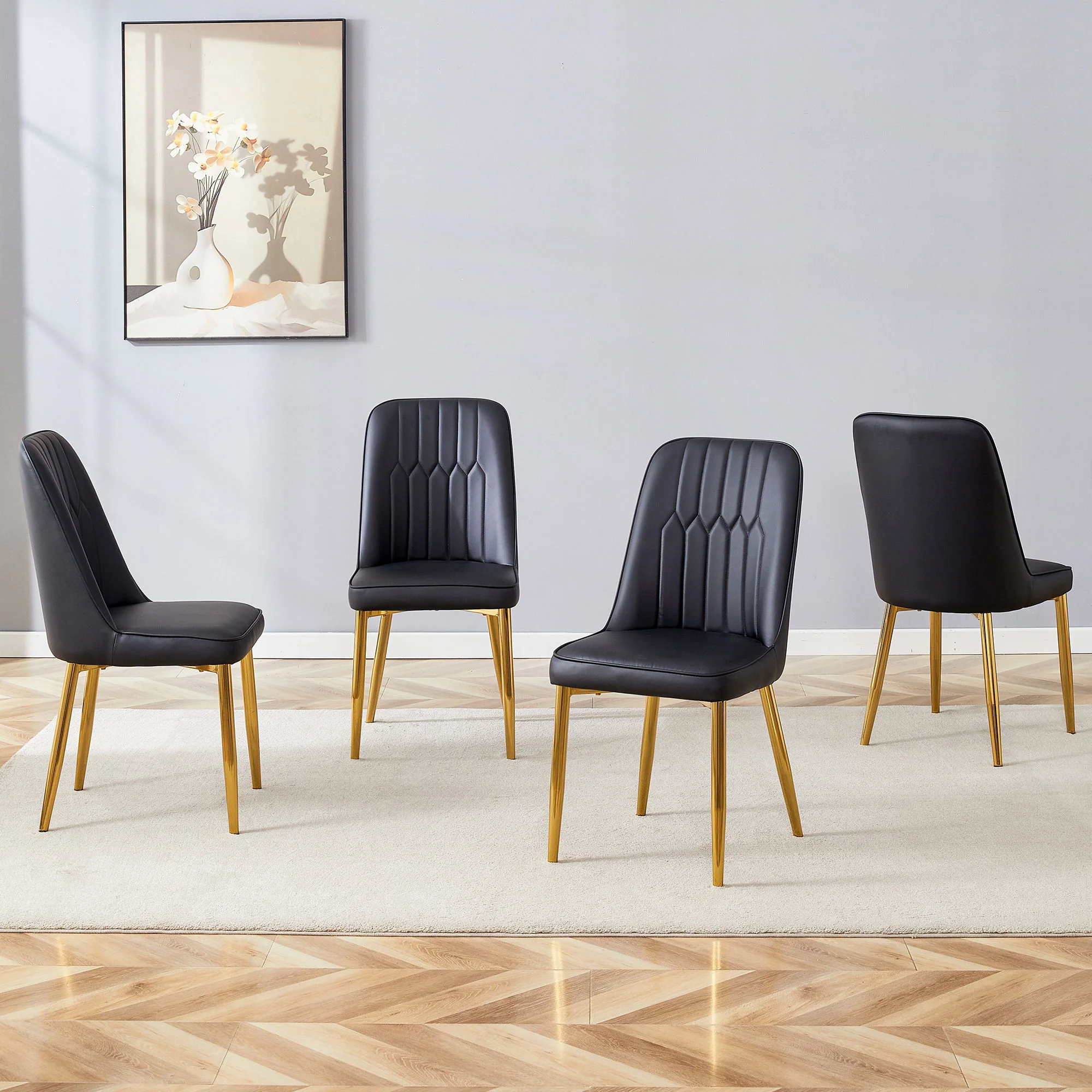 Modern Dining Chairs With Metal Legs And Simple Line Design On Backrest - Image 5