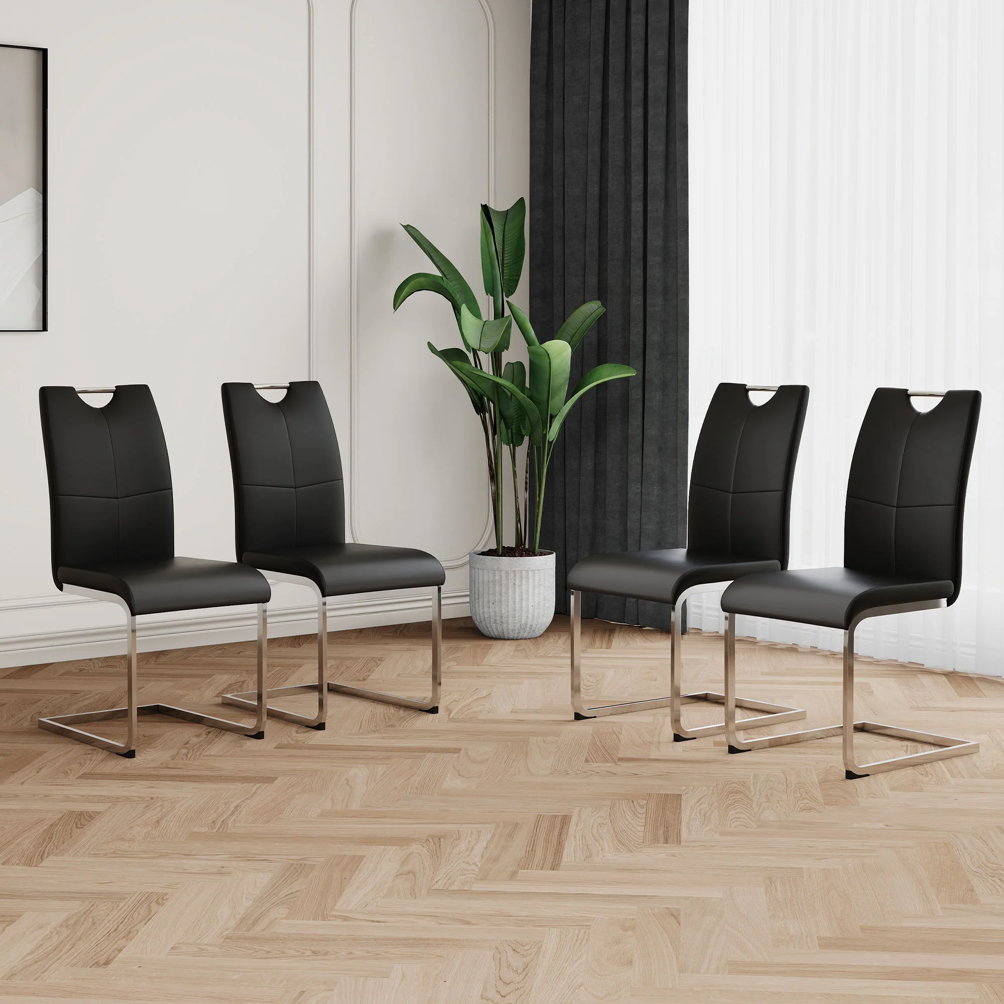Modern Dining Chairs With Padded Seat And Metal Legs - Image 2