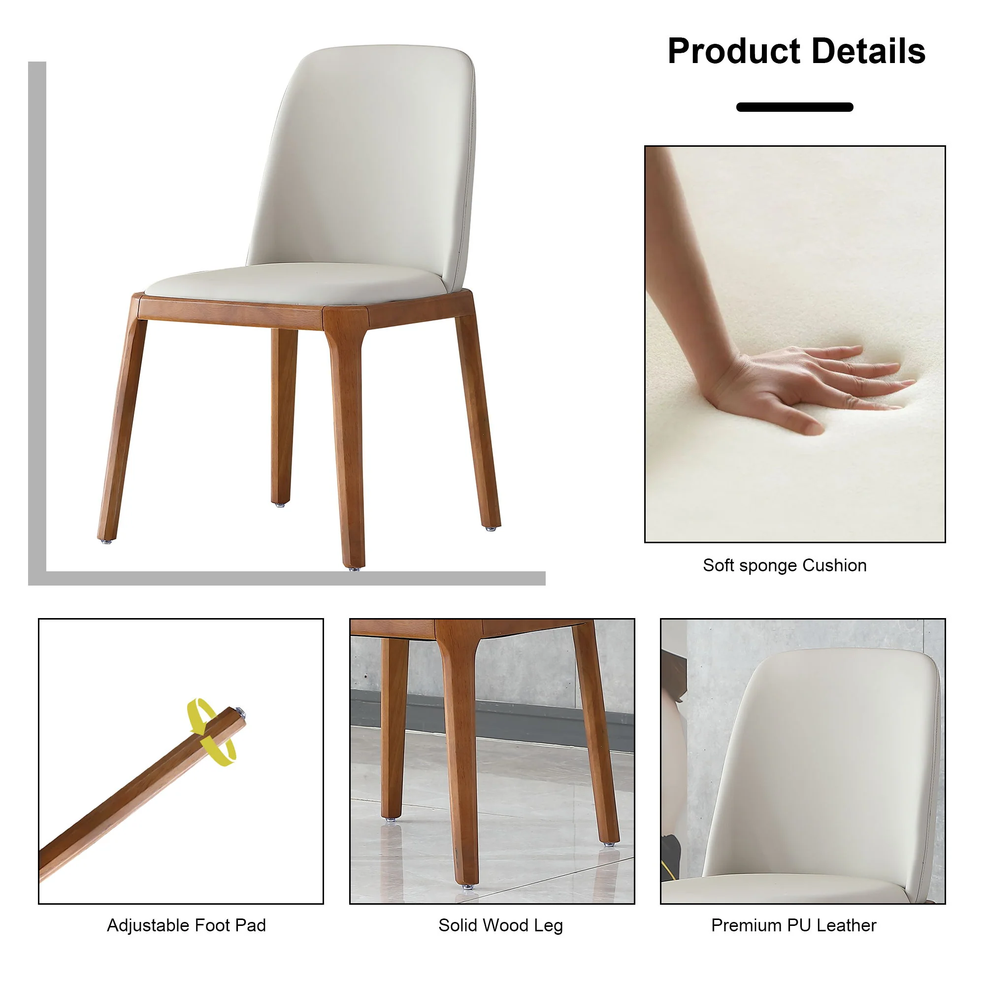 Modern Dining Chairs, Wooden Legs (Set of 2) - Gray - Image 5