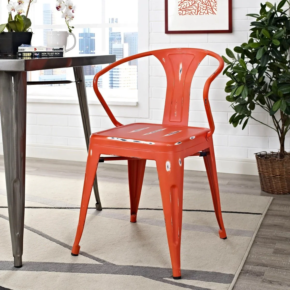 Modern Distressed Steel Dining Armchair - Image 4