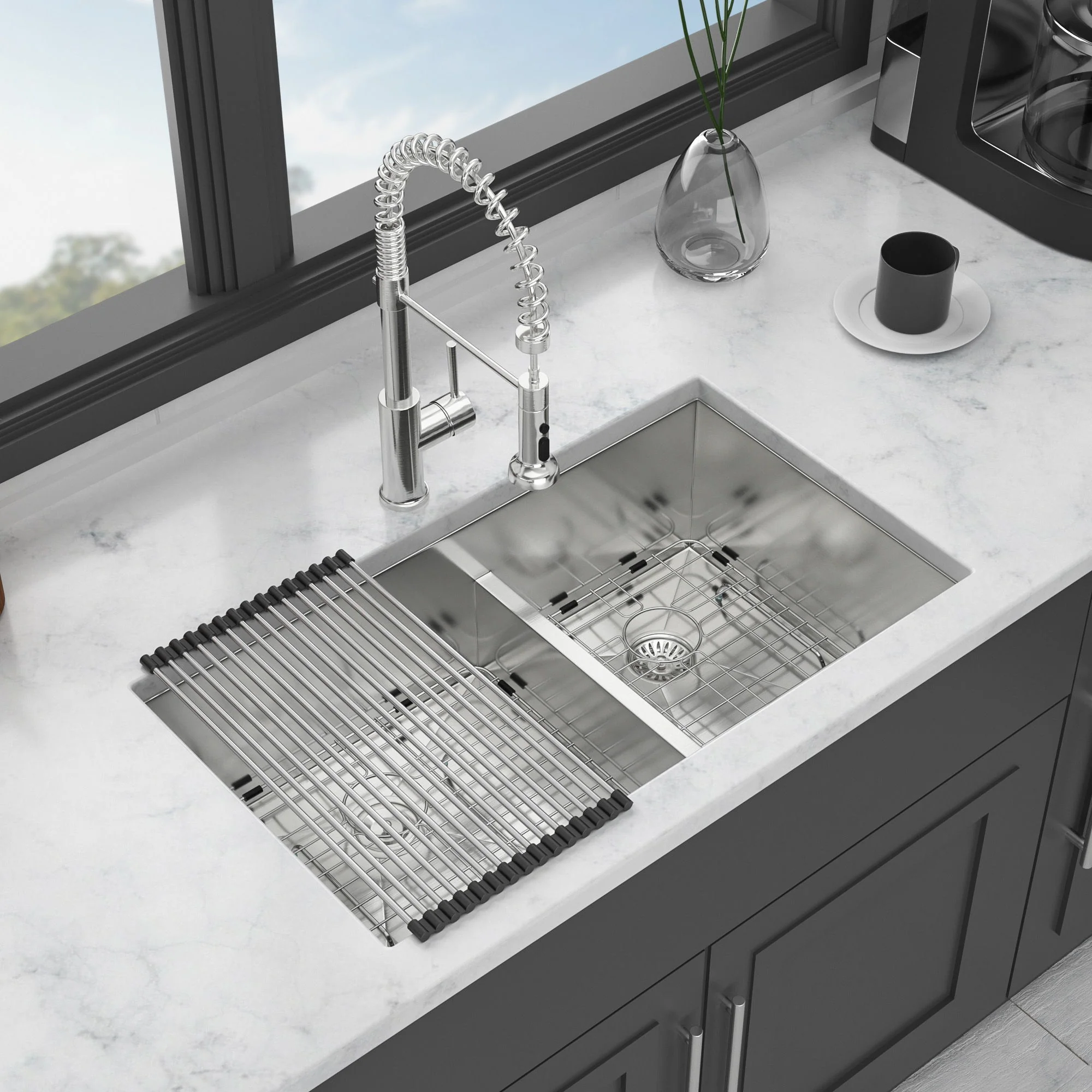 Modern Double Bowl Undermount Kitchen Sink 50 / 50 Design Stainless Steel - Image 34