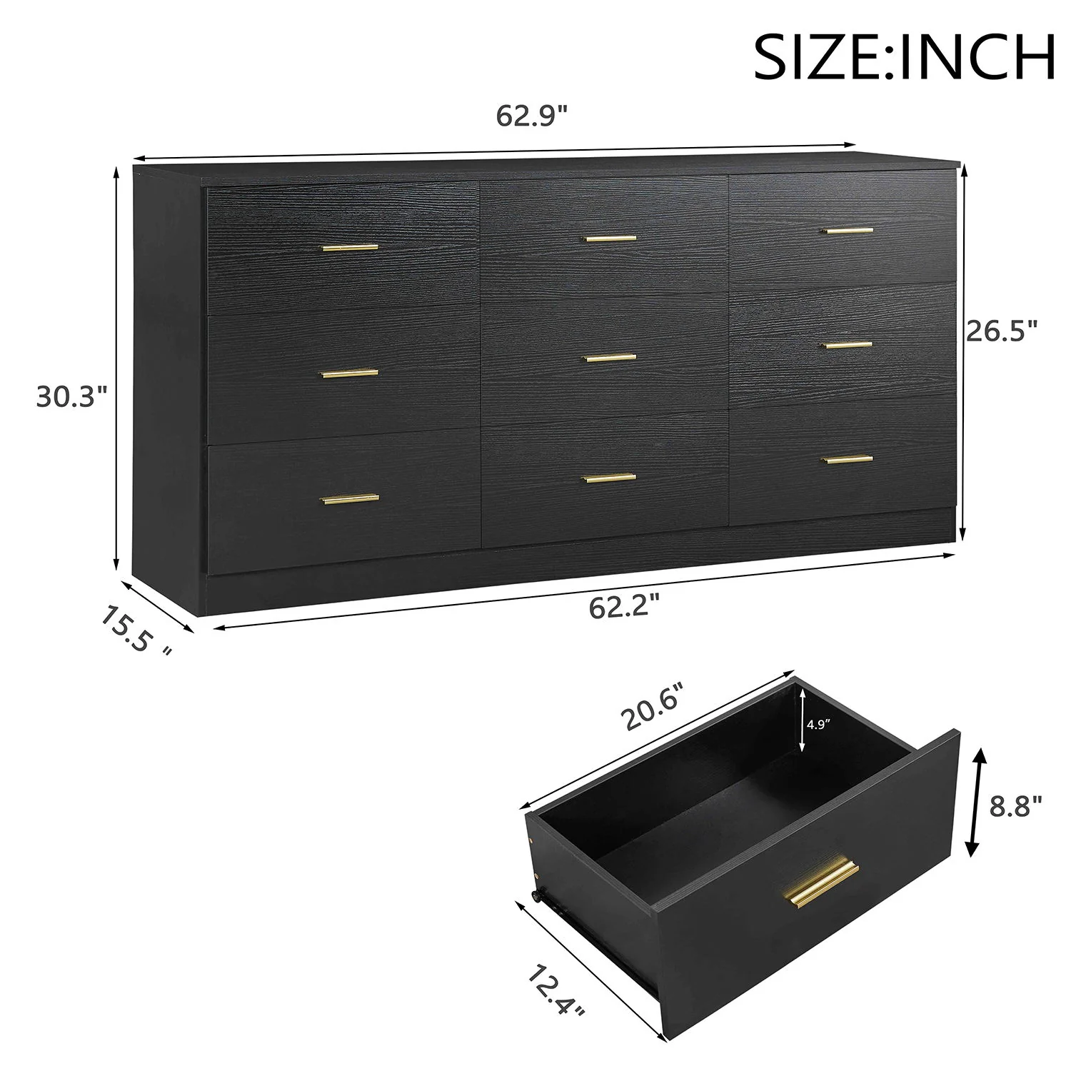 Modern Drawer Dresser For Bedroom, Ample Storage Wide Chest Of Drawers - Image 8
