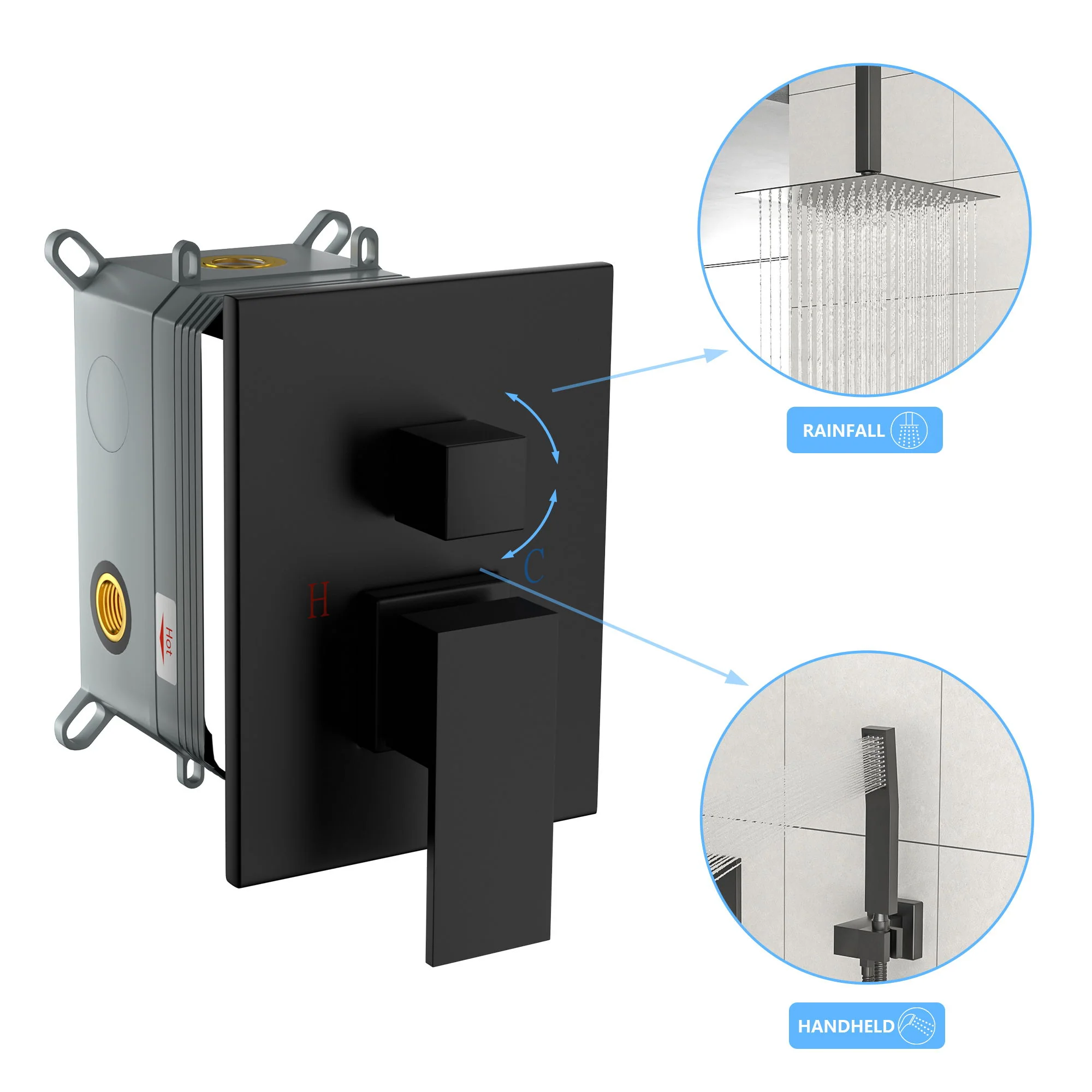 Modern Dual Shower Head System With 16" Ceiling Mount Finish, Stainless Steel And Brass - Image 7
