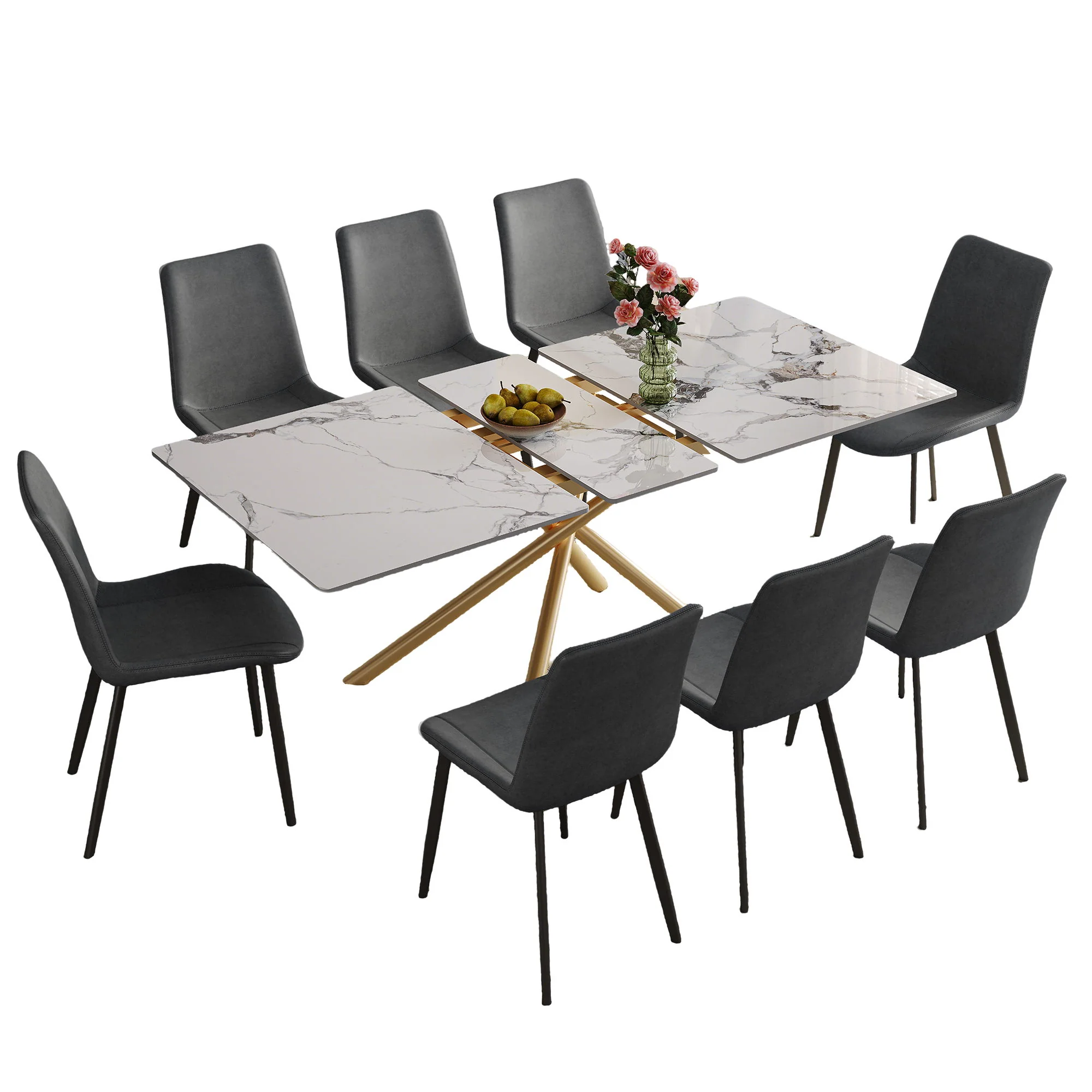 Modern Expandable Dining Table With Retractable Leaf With Chairs - Image 4