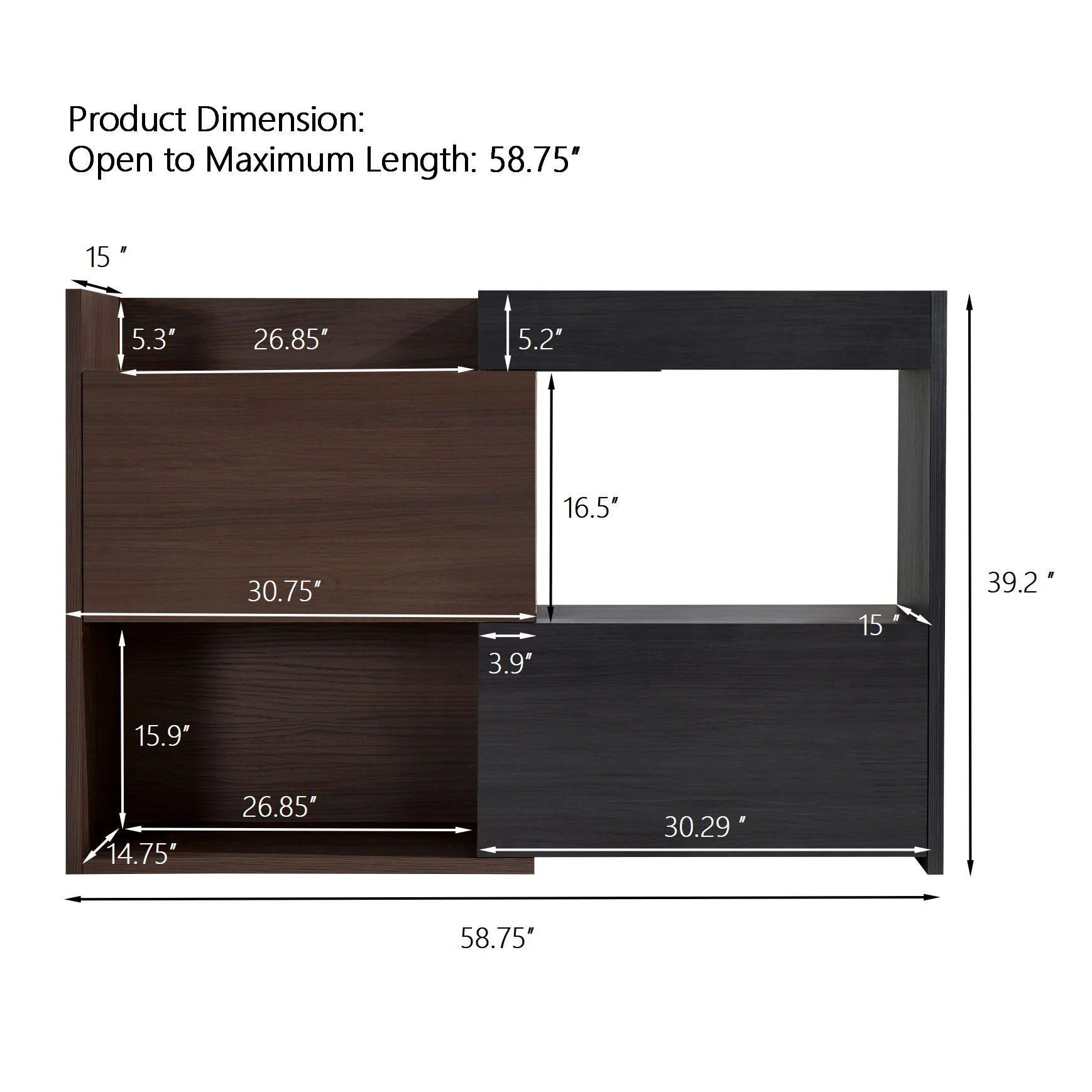 Modern Extendable & Rotating Cabinet With Drawer And Flip Doors For Versatile Storage - Black / Dark Walnut - Image 2