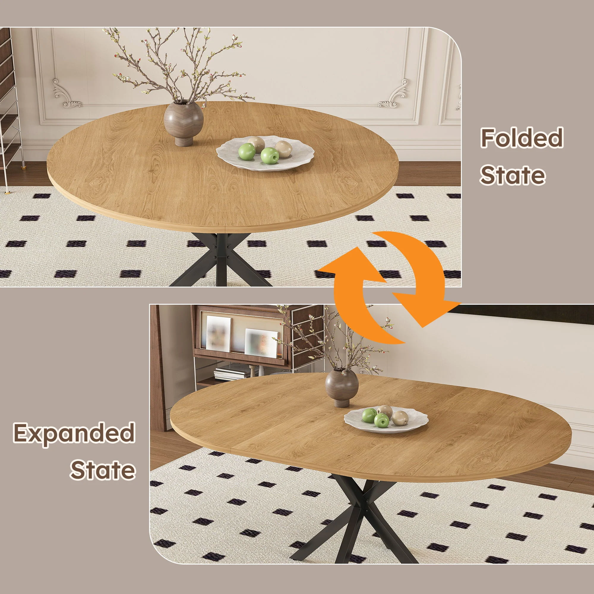 Modern Extendable Round Dining Table Set, Table With Chairs - Image 9