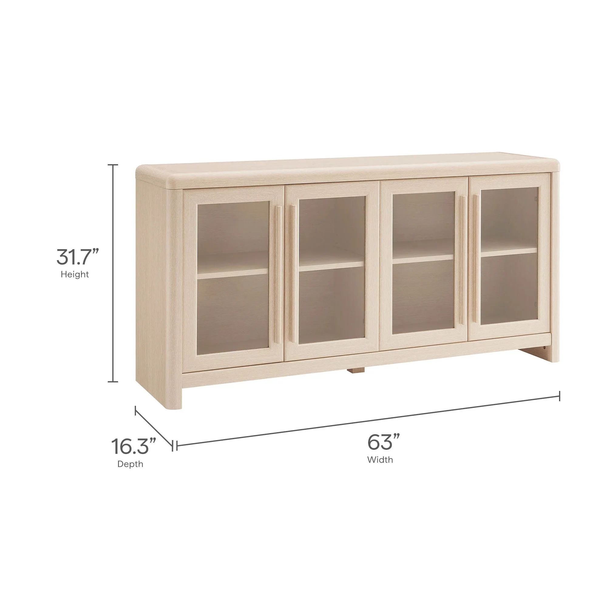 Modern Farmhouse 4-Door Glass Sideboard Storage Cabinet – Wood Grain 63 Inch - Image 4