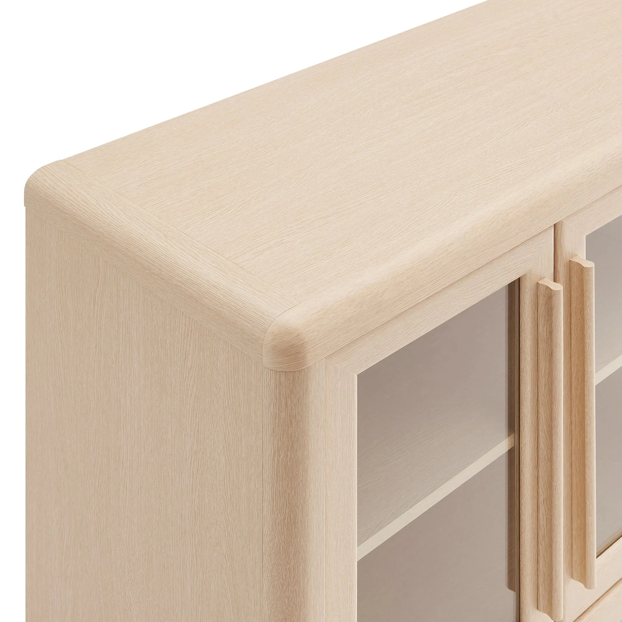 Modern Farmhouse 4-Door Glass Sideboard Storage Cabinet – Wood Grain 63 Inch - Image 9