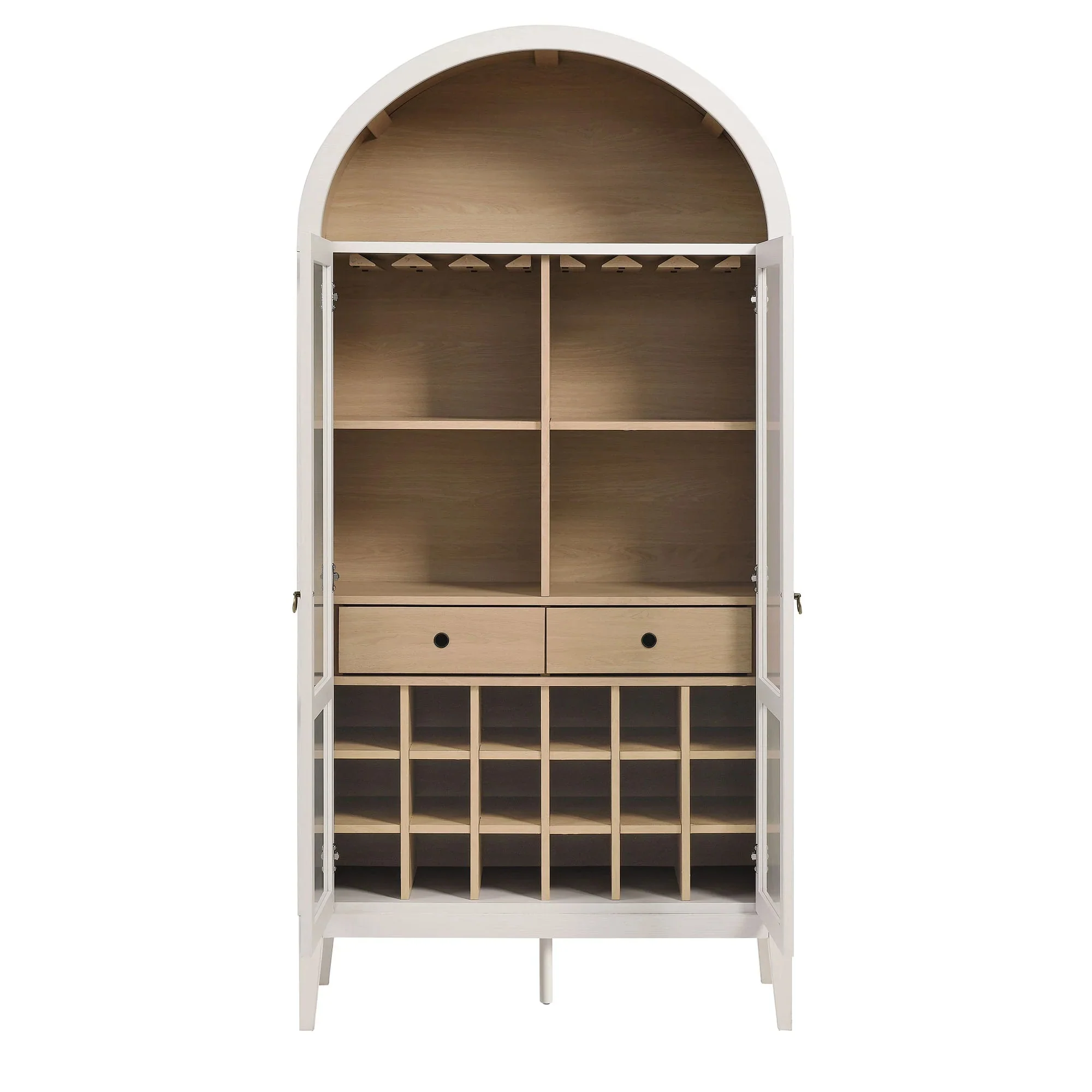Modern Farmhouse Arched Tall Bar Cabinet – Wood Grain 36 Inch - Image 15
