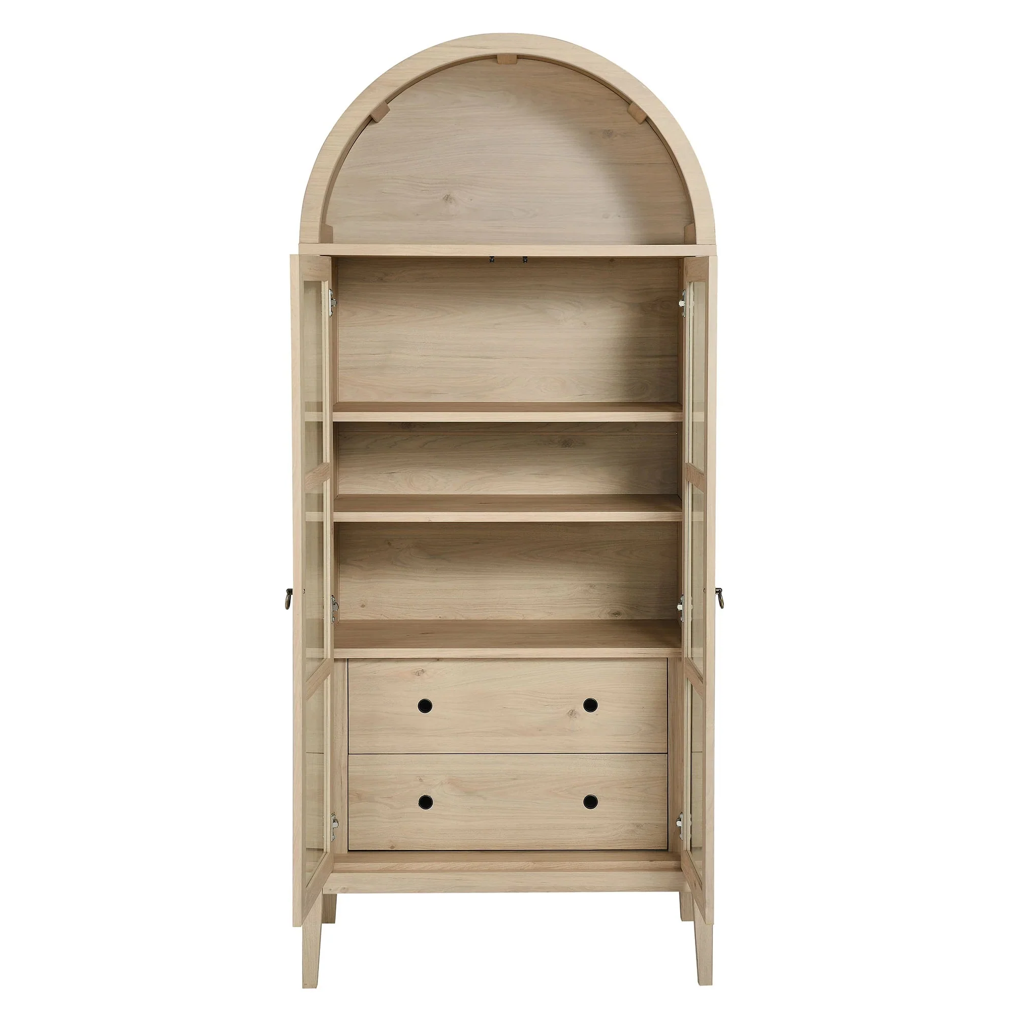 Modern Farmhouse Arched Tall Wood Storage Display Cabinet – Wood Grain 71 Inch - Image 4