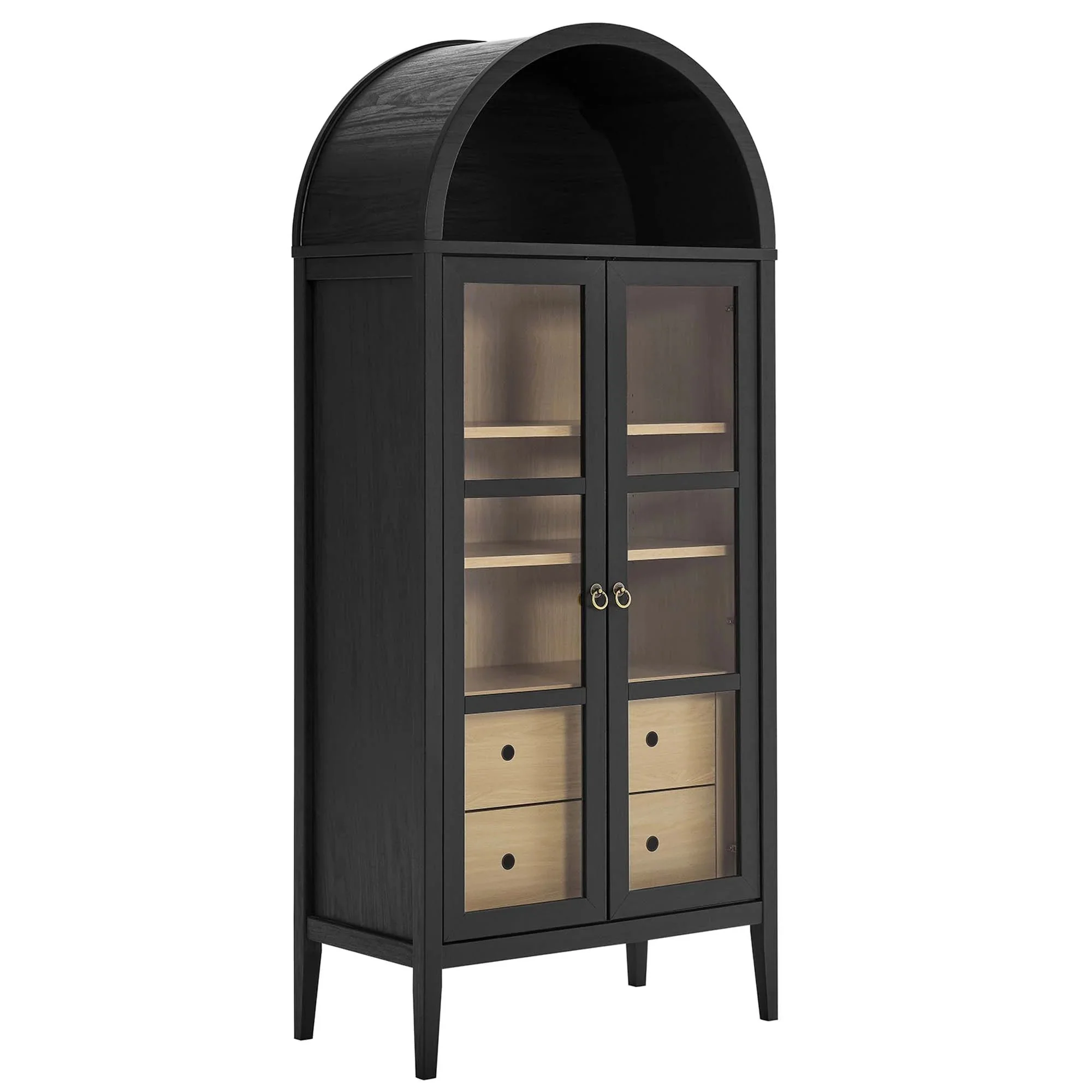 Modern Farmhouse Arched Tall Wood Storage Display Cabinet – Wood Grain 71 Inch - Image 7