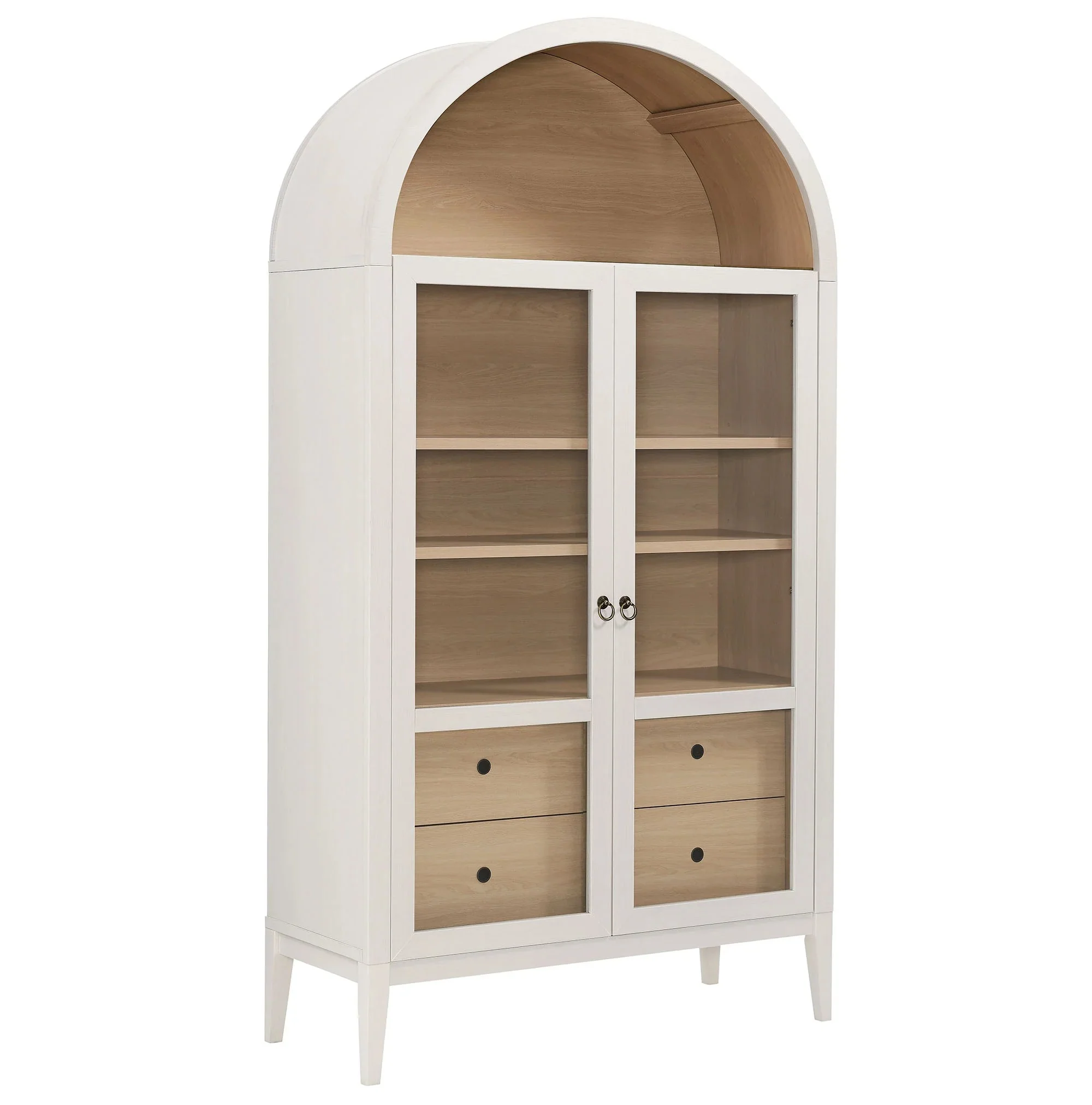 Modern Farmhouse Arched Tall Wood Storage Display Cabinet – Wood Grain 74 Inch - Image 2