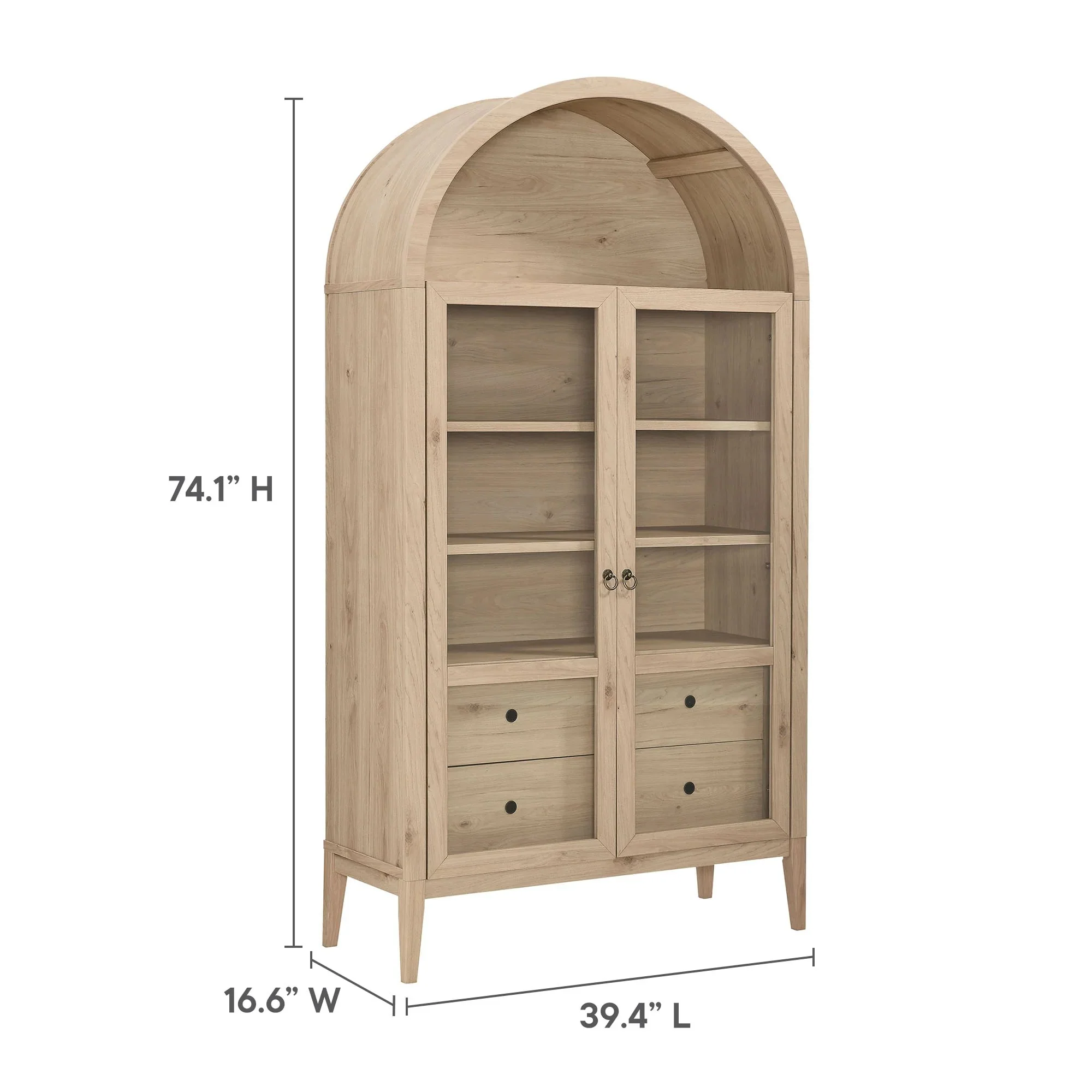 Modern Farmhouse Arched Tall Wood Storage Display Cabinet – Wood Grain 74 Inch - Image 23