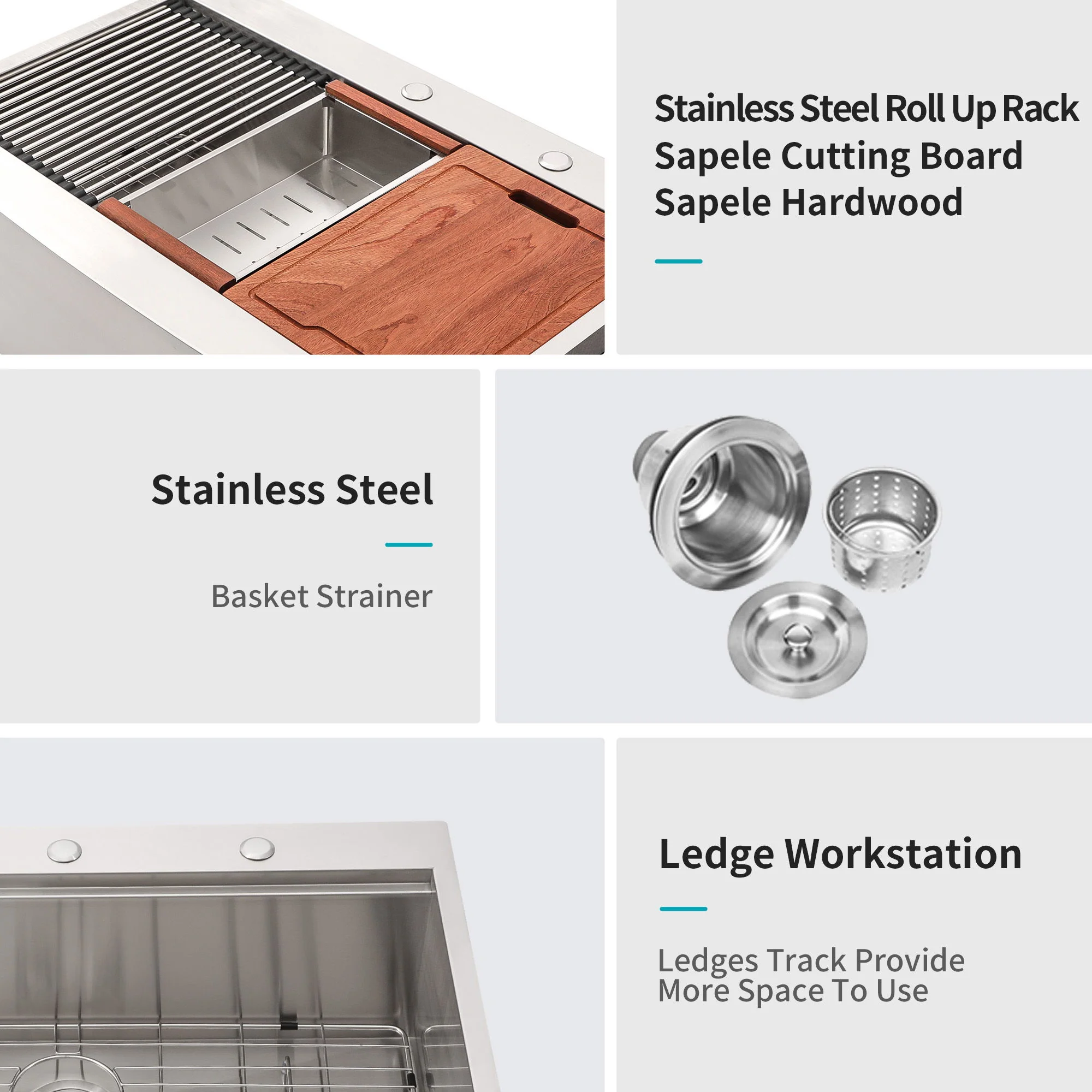 Modern Farmhouse, Drop In Workstation Kitchen Sink With Apron Front - Image 6