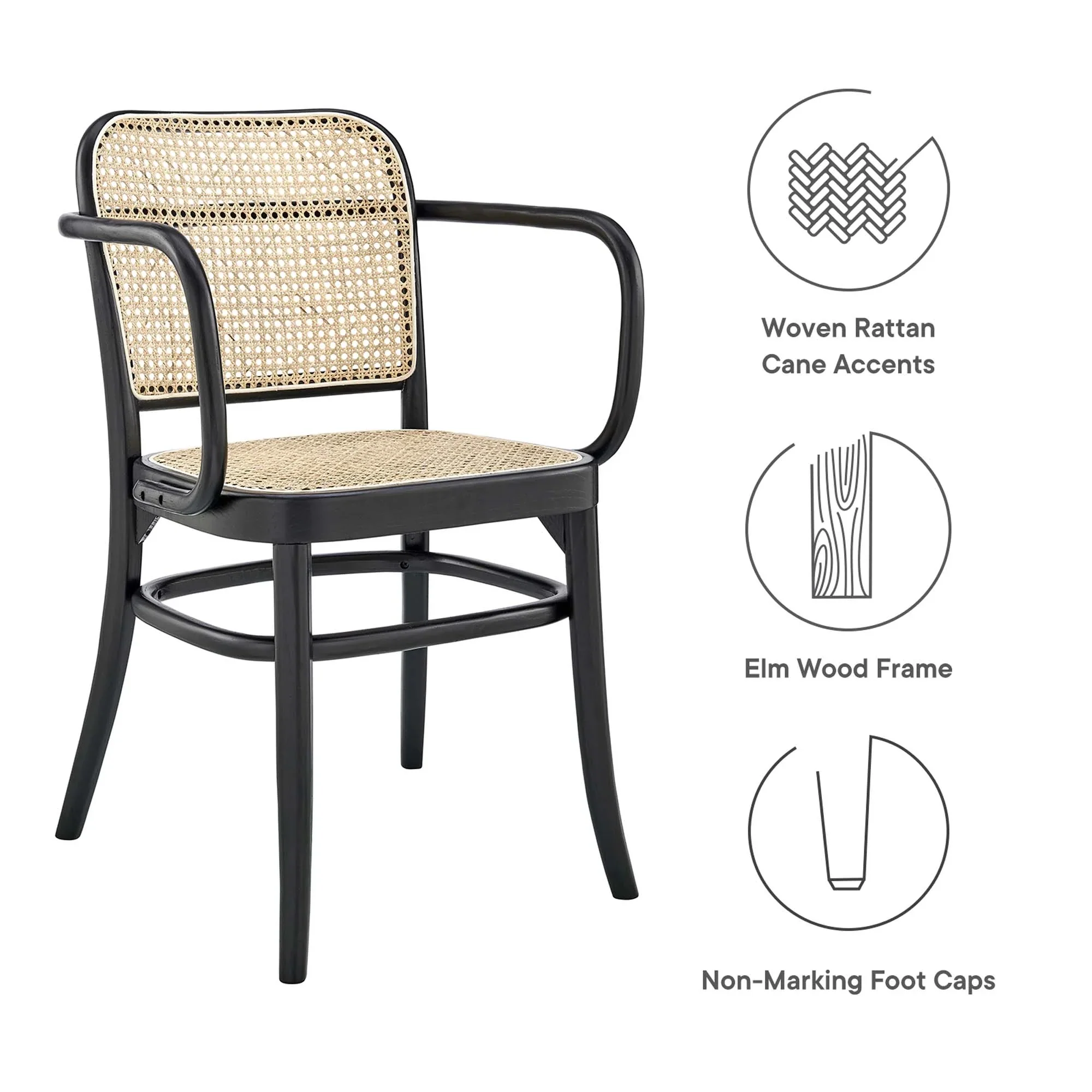 Modern Farmhouse Rattan Cane Wood Dining Chair Set of 2 - Image 10