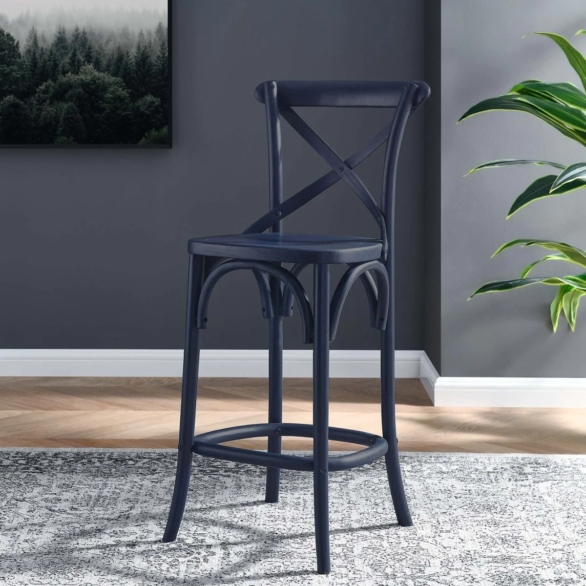 Modern Farmhouse X-Brace Back Elm Wood Counter Stool - Image 17