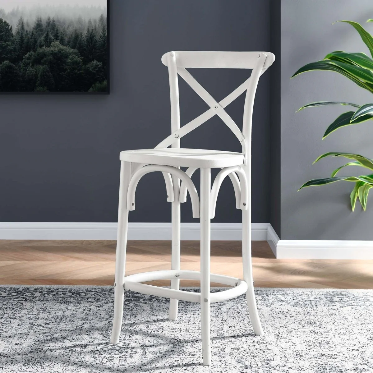 Modern Farmhouse X-Brace Back Elm Wood Counter Stool - Image 27