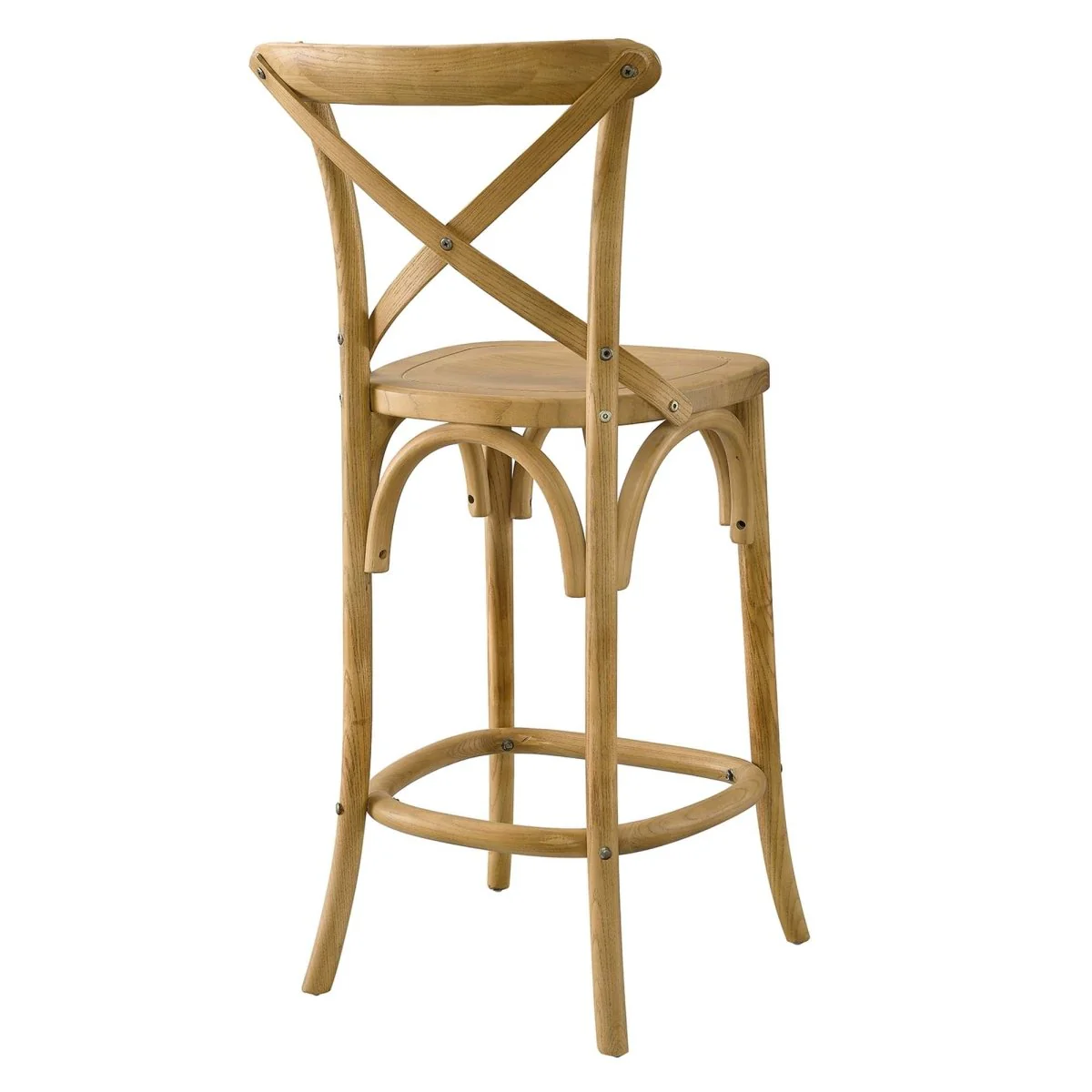 Modern Farmhouse X-Brace Back Elm Wood Counter Stool - Image 3