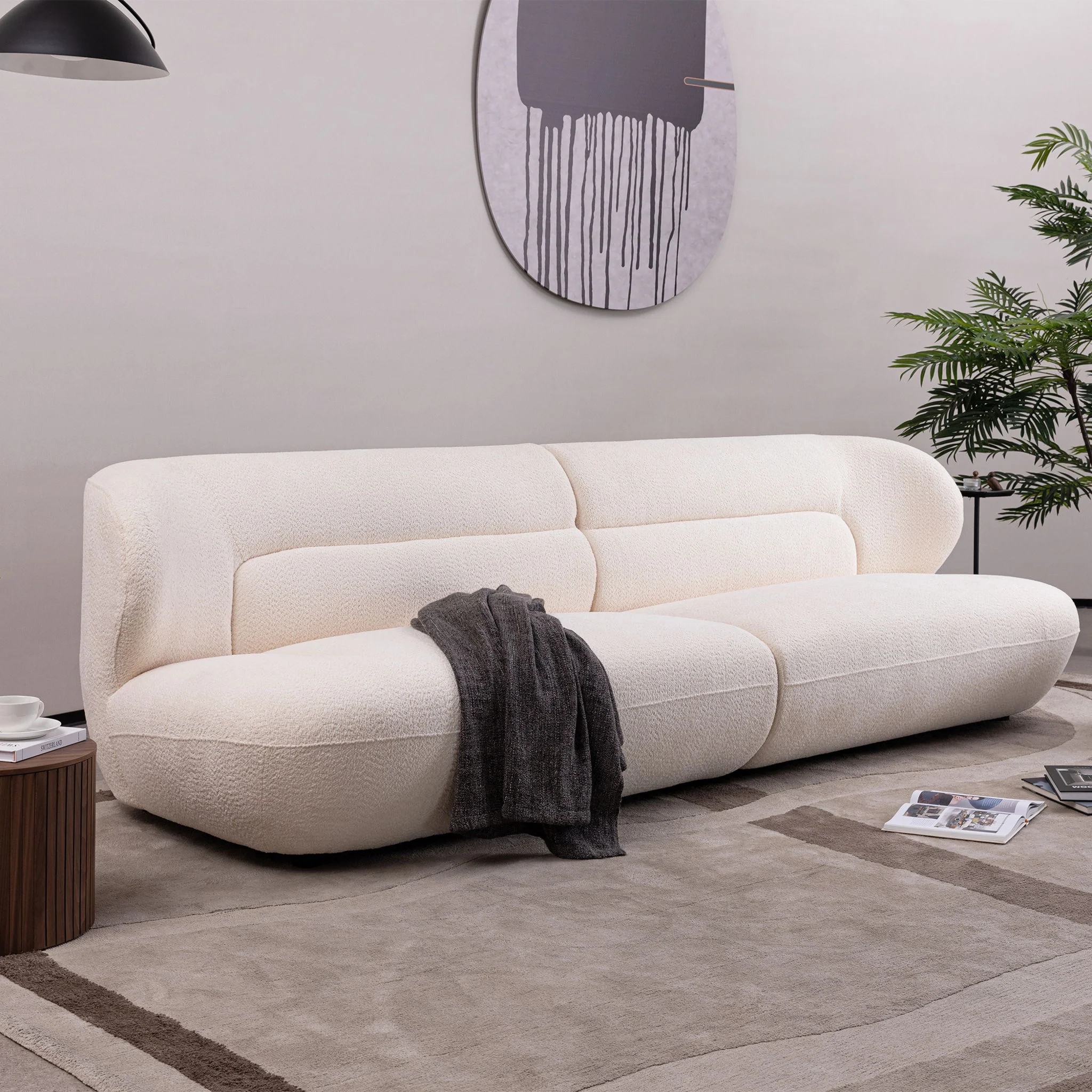 Modern Fashion Yp40116W Circular Curve Design Sofa, 4 Seater For Office & Bedroom - White - Image 7