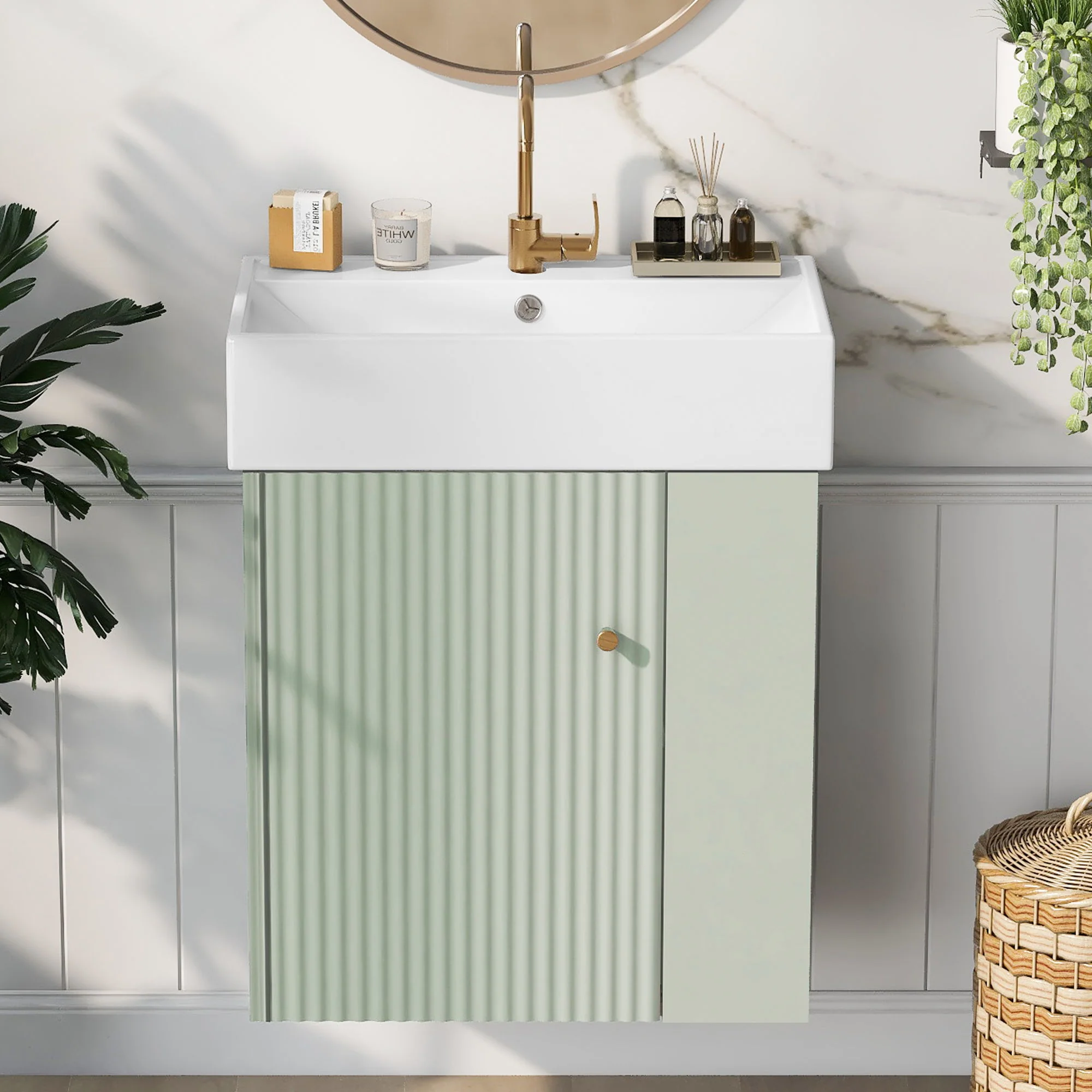 Modern Floating Bathroom Vanity With Ceramic Basin Perfect For Small Bathrooms - Image 60