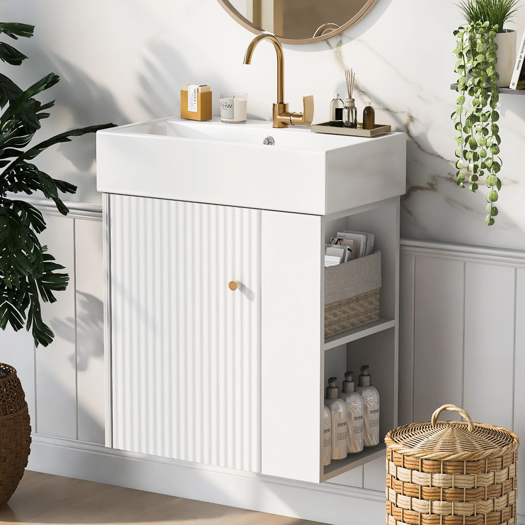 Modern Floating Bathroom Vanity With Ceramic Basin Perfect For Small Bathrooms - Image 67