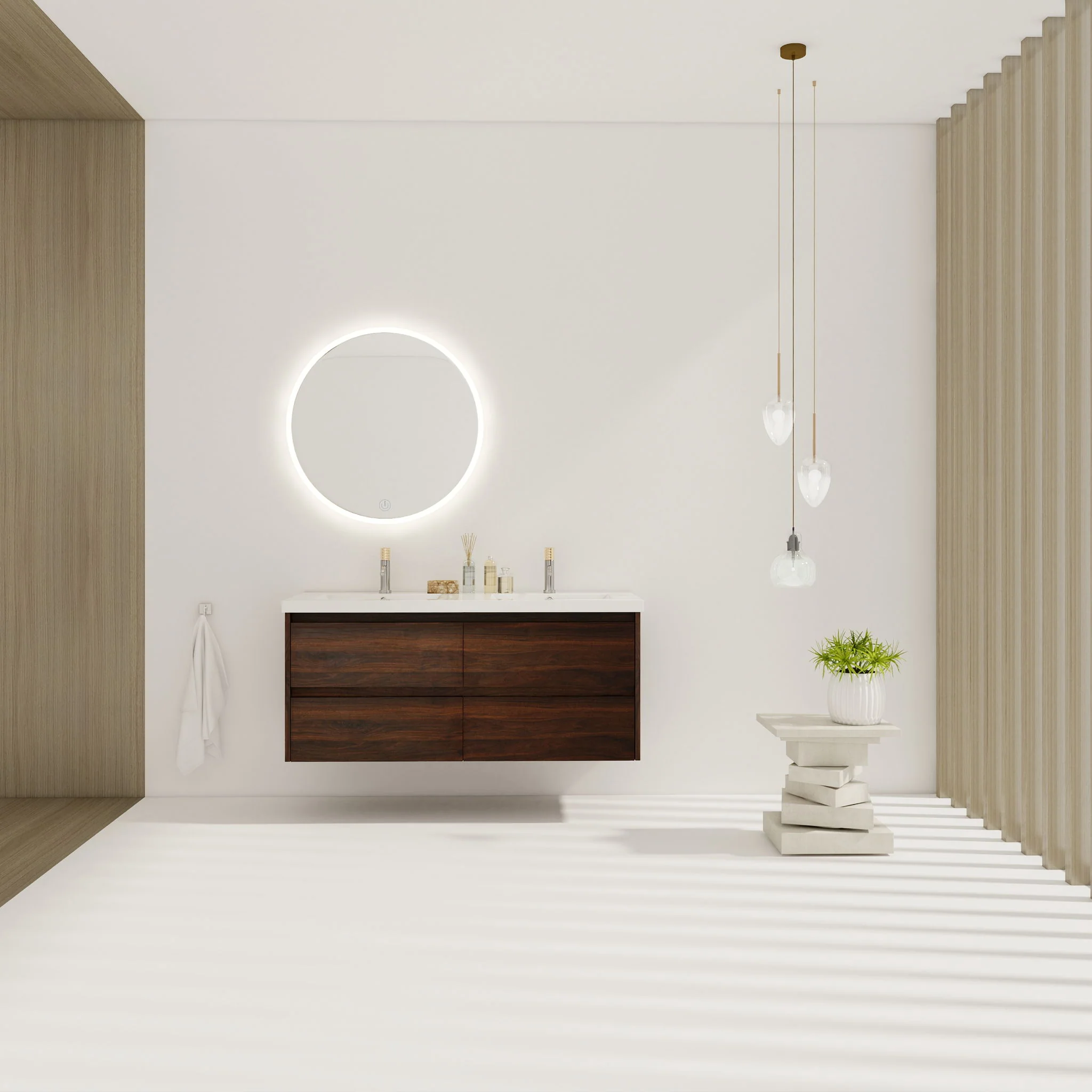 Modern Floating Bathroom Vanity With Dual Resin Sink, Soft Close Drawers - Image 3