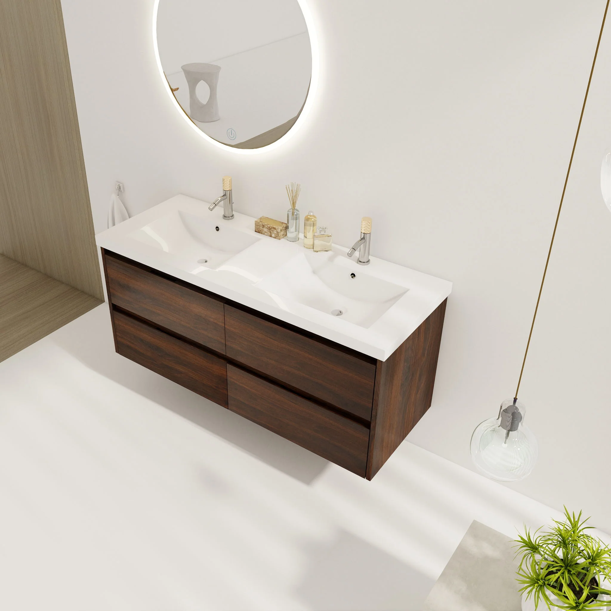 Modern Floating Bathroom Vanity With Dual Resin Sink, Soft Close Drawers - Image 5