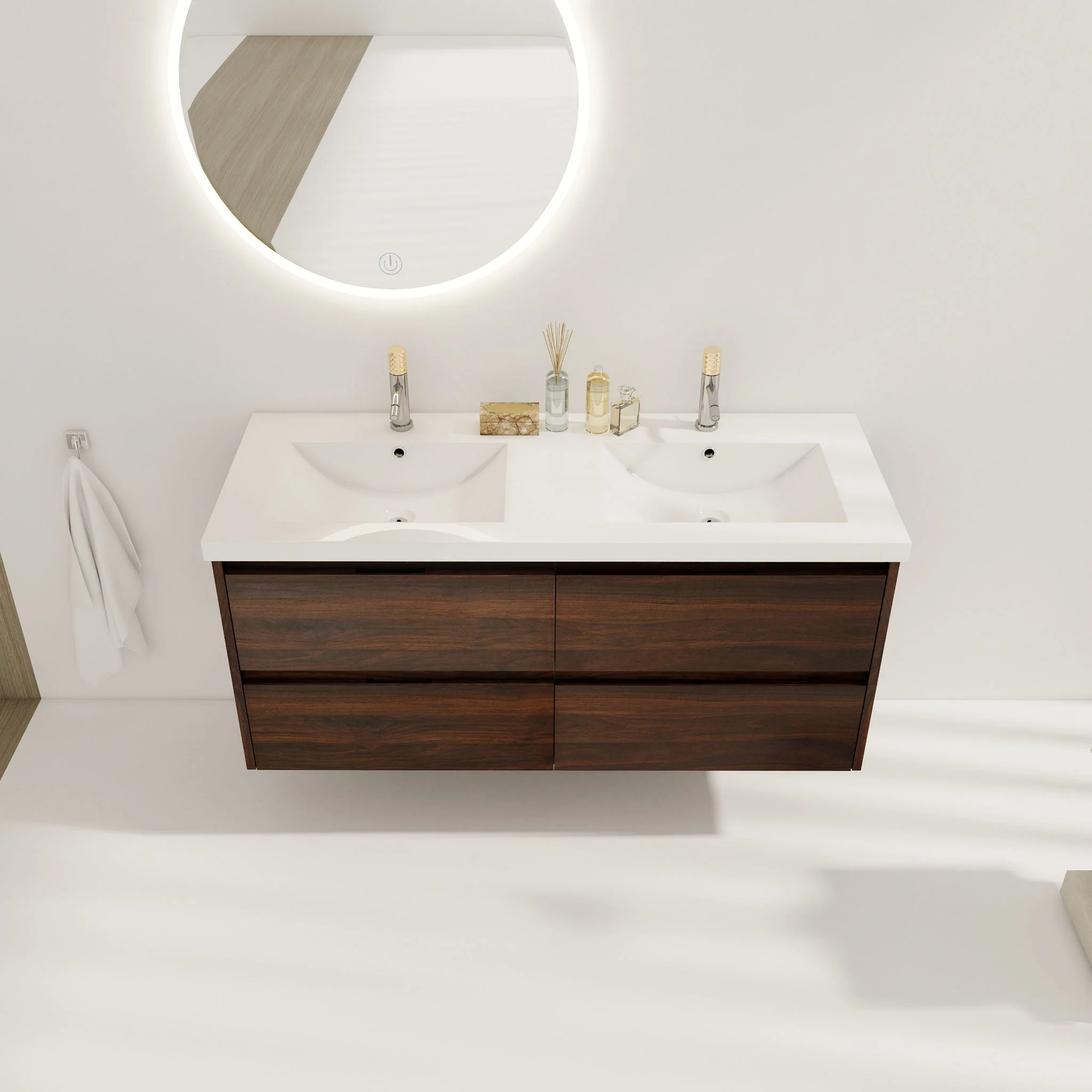 Modern Floating Bathroom Vanity With Dual Resin Sink, Soft Close Drawers - Image 6