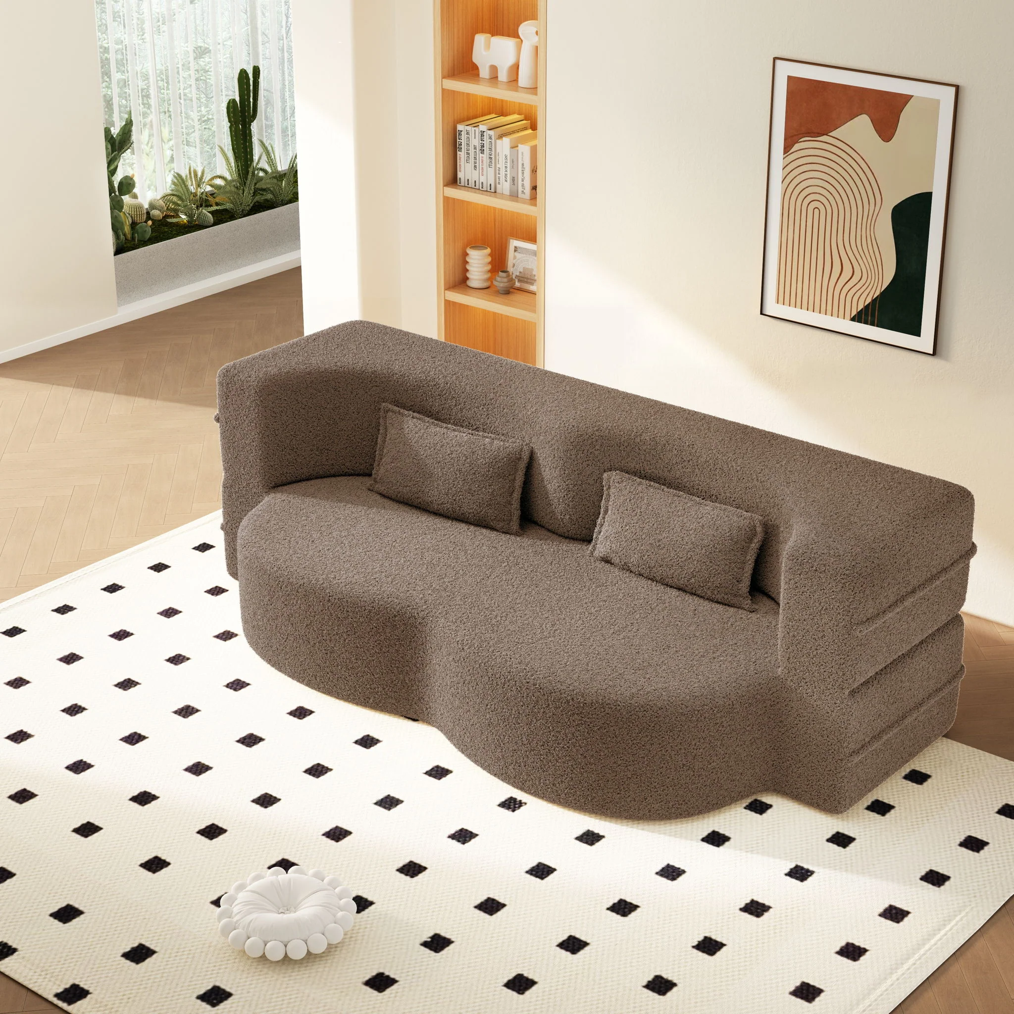 Modern Floor Sleeper Sofa Bed With 2 Pillows, Convertible Twin Size Folding Mattress For Living Room - Image 35