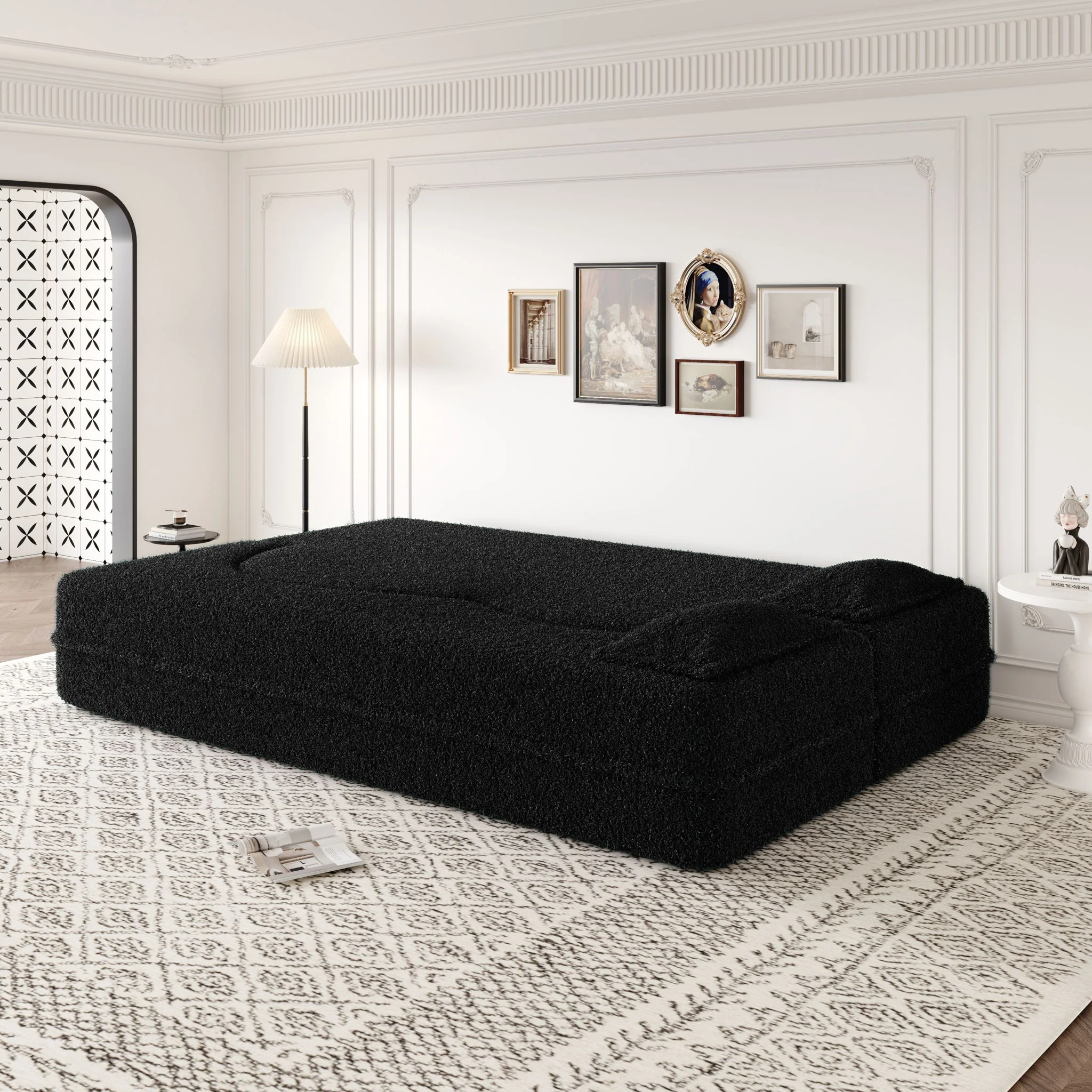 Modern Floor Sofa, With 2 Pillows, Convertible Teddy Fabric Foam Filled Bed - Image 47