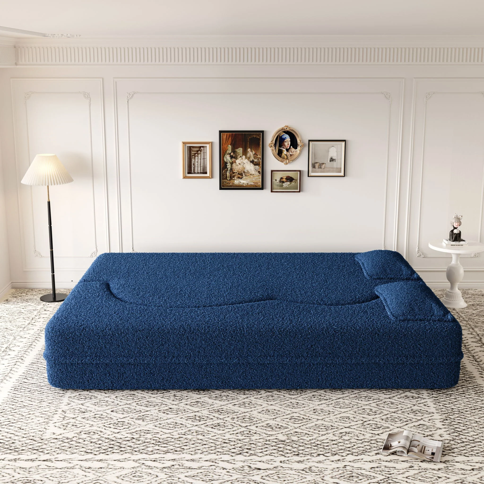 Modern Floor Sofa, With 2 Pillows, Convertible Teddy Fabric Foam Filled Bed - Image 59