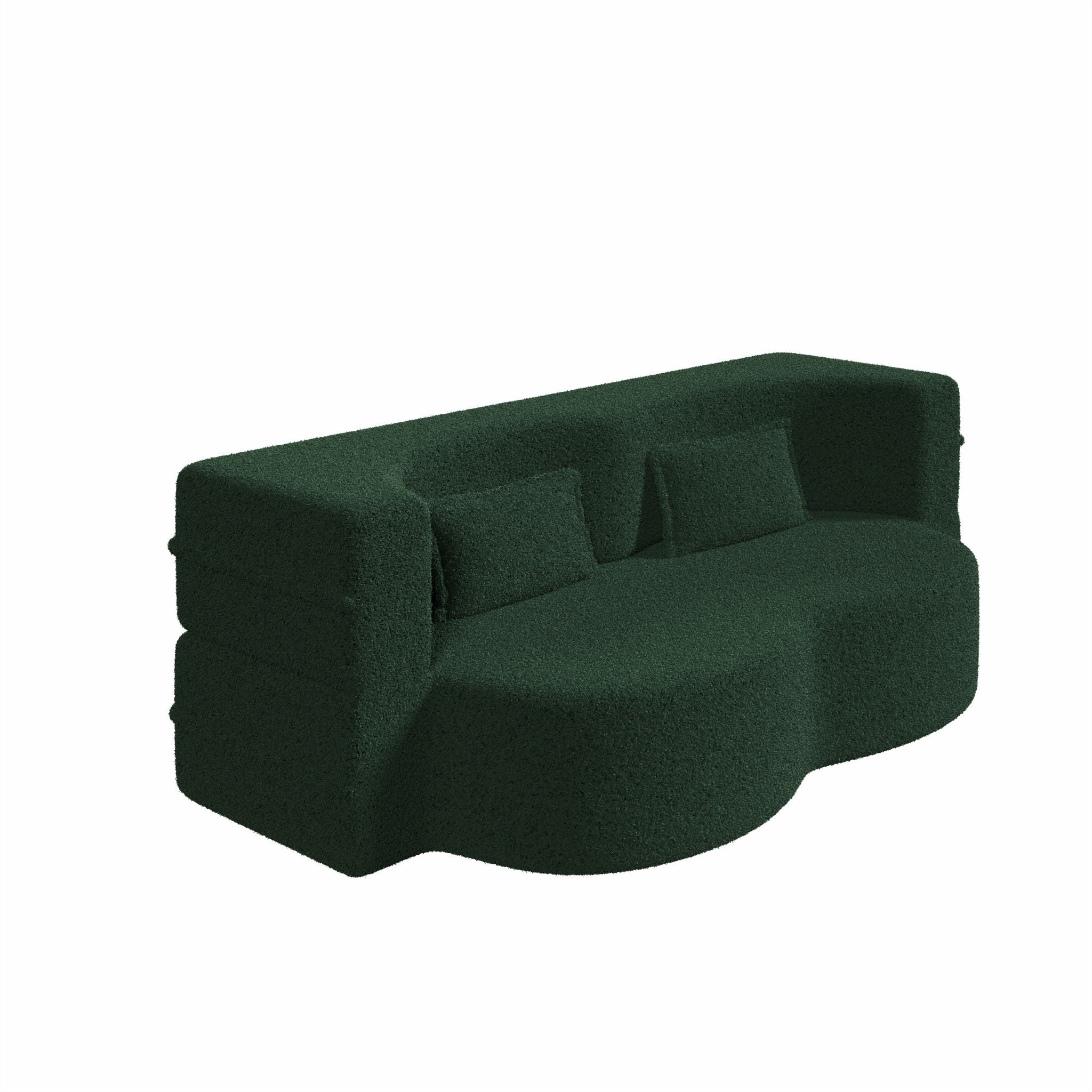 Modern Floor Sofa, With 2 Pillows, Convertible Teddy Fabric Foam Filled Bed - Image 67