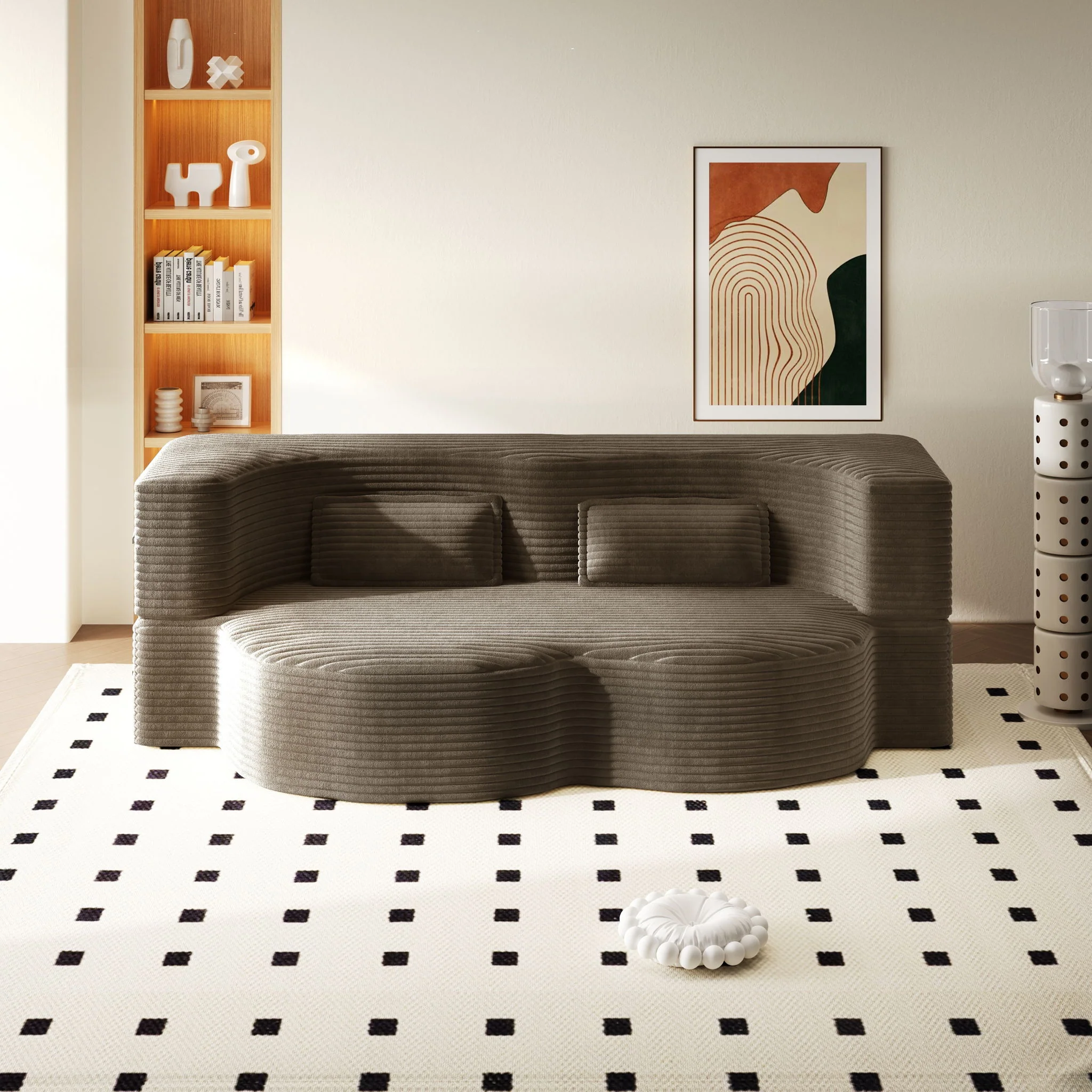 Modern Floor Sofa With 2 Pillows, Convertible Twin Size Folding Mattress For Living Room - Image 26