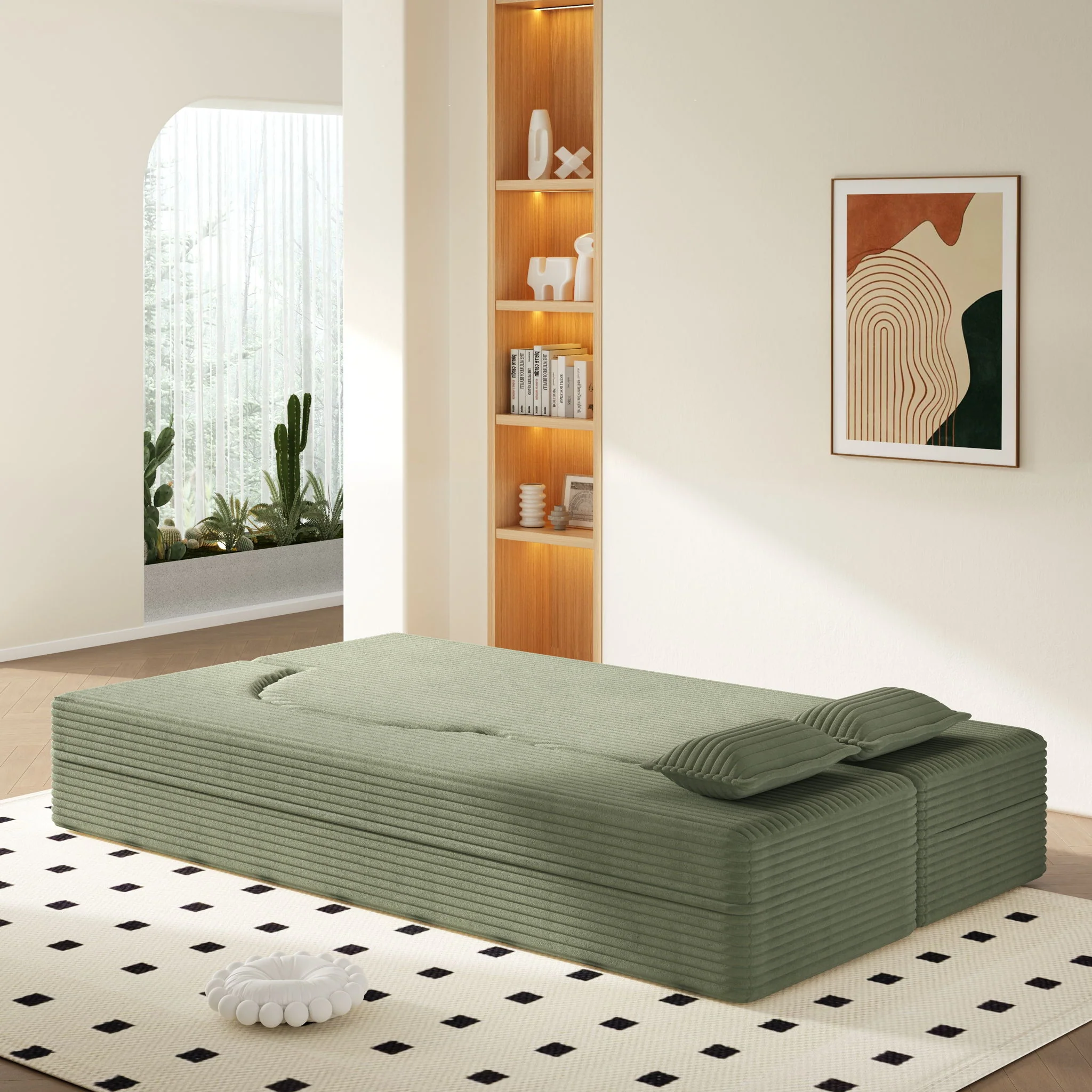 Modern Floor Sofa With 2 Pillows, Convertible Twin Size Folding Mattress For Living Room - Image 29