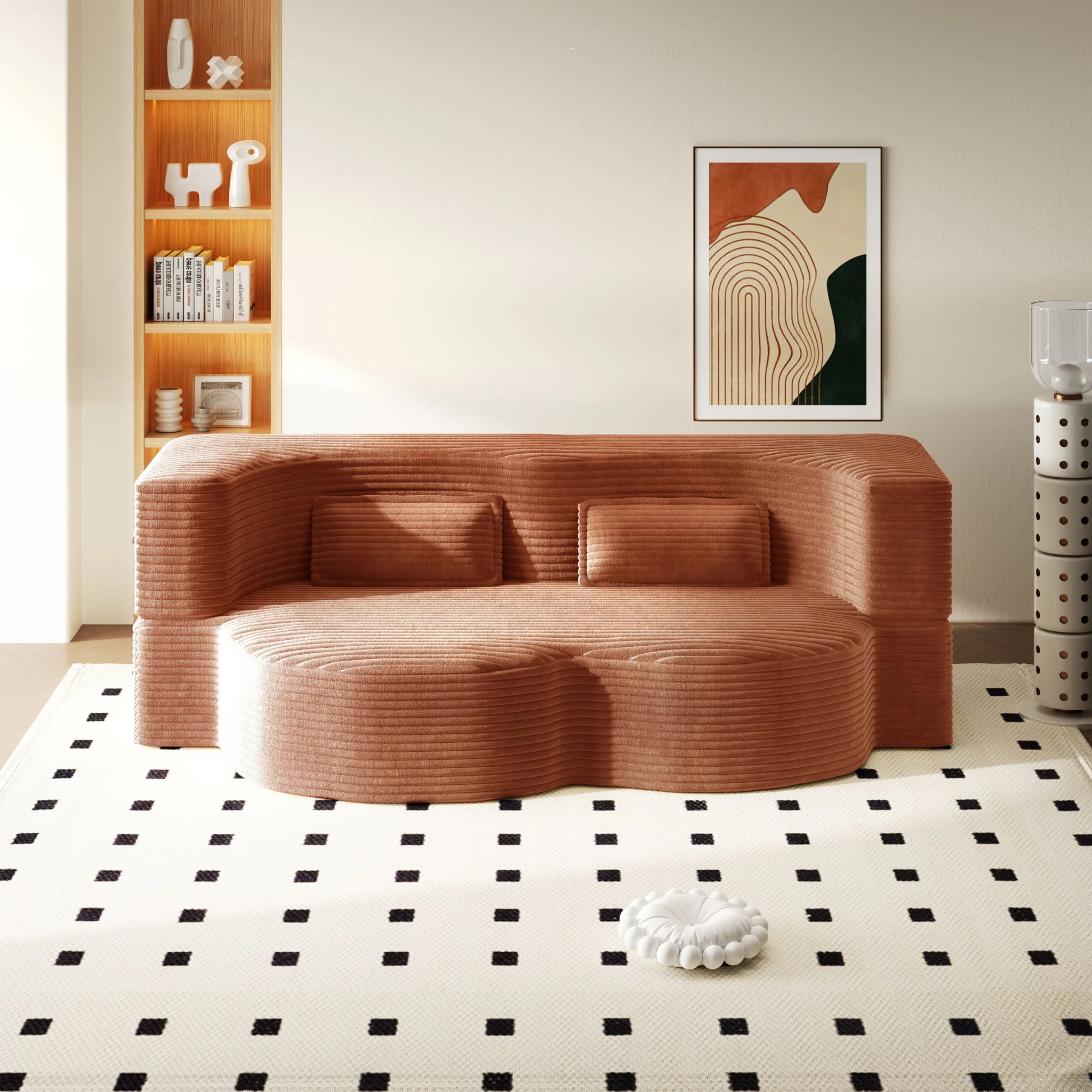 Modern Floor Sofa With 2 Pillows, Convertible Twin Size Folding Mattress For Living Room - Image 34
