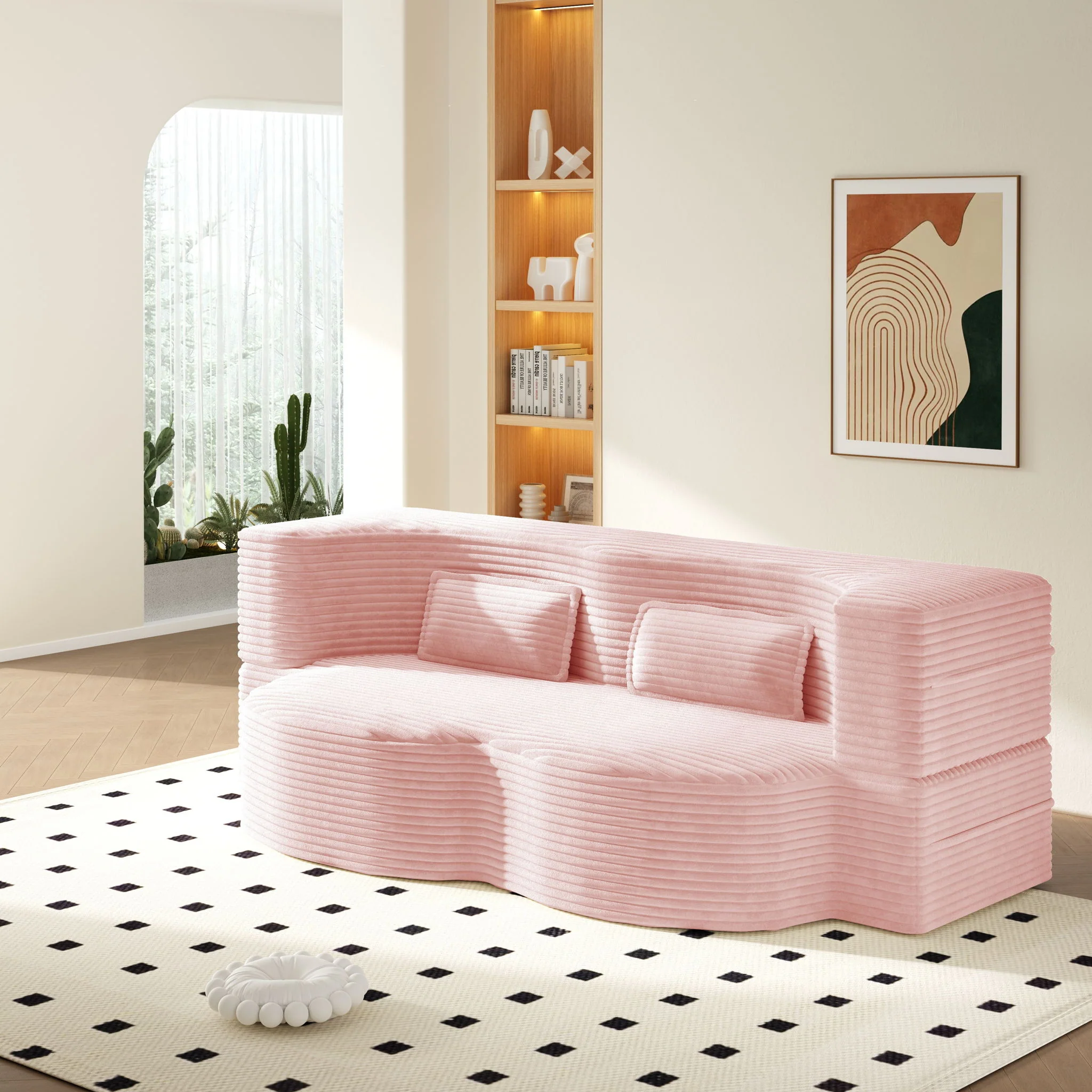 Modern Floor Sofa With 2 Pillows, Convertible Twin Size Folding Mattress For Living Room - Image 36