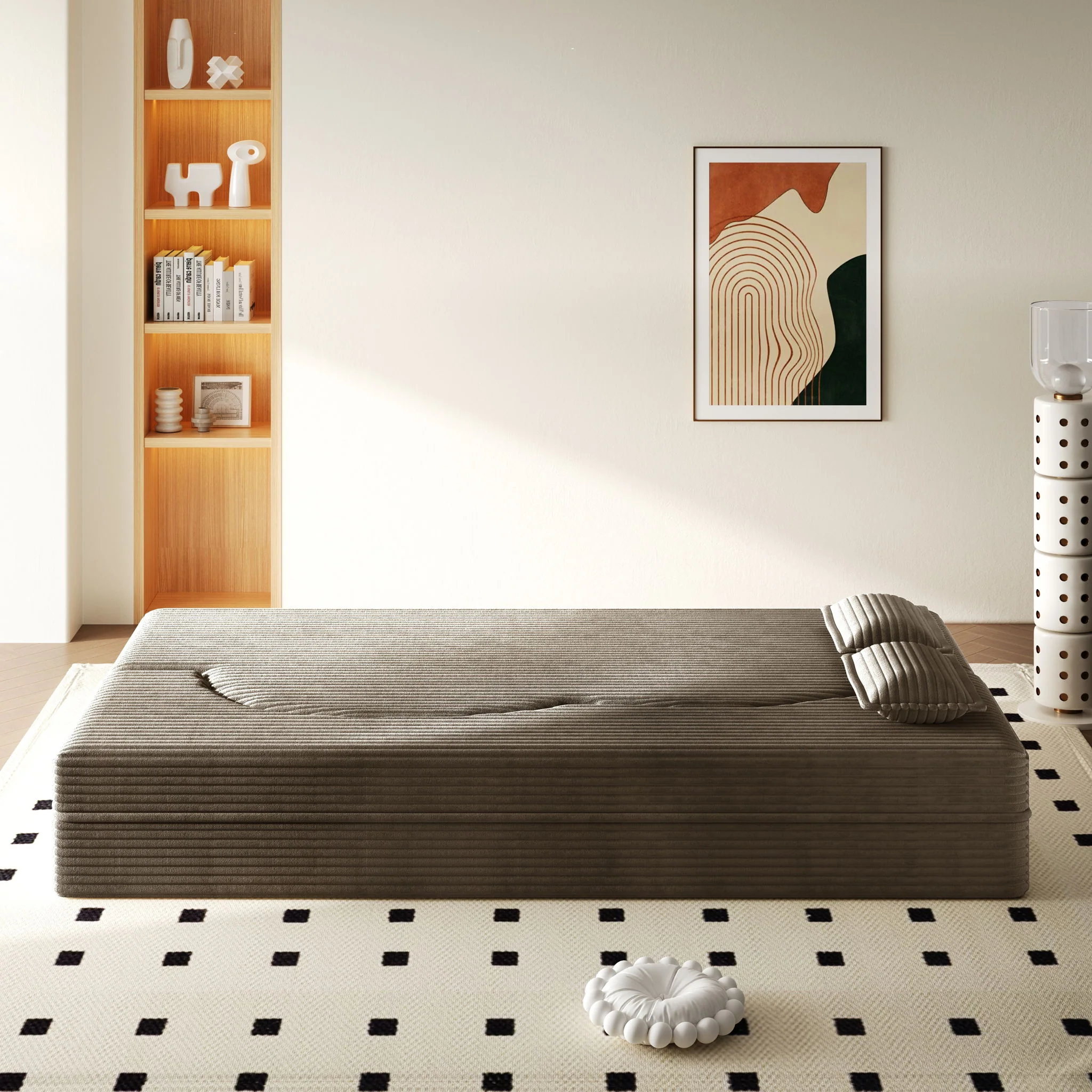 Modern Floor Sofa With 2 Pillows, Convertible Twin Size Folding Mattress For Living Room - Image 42